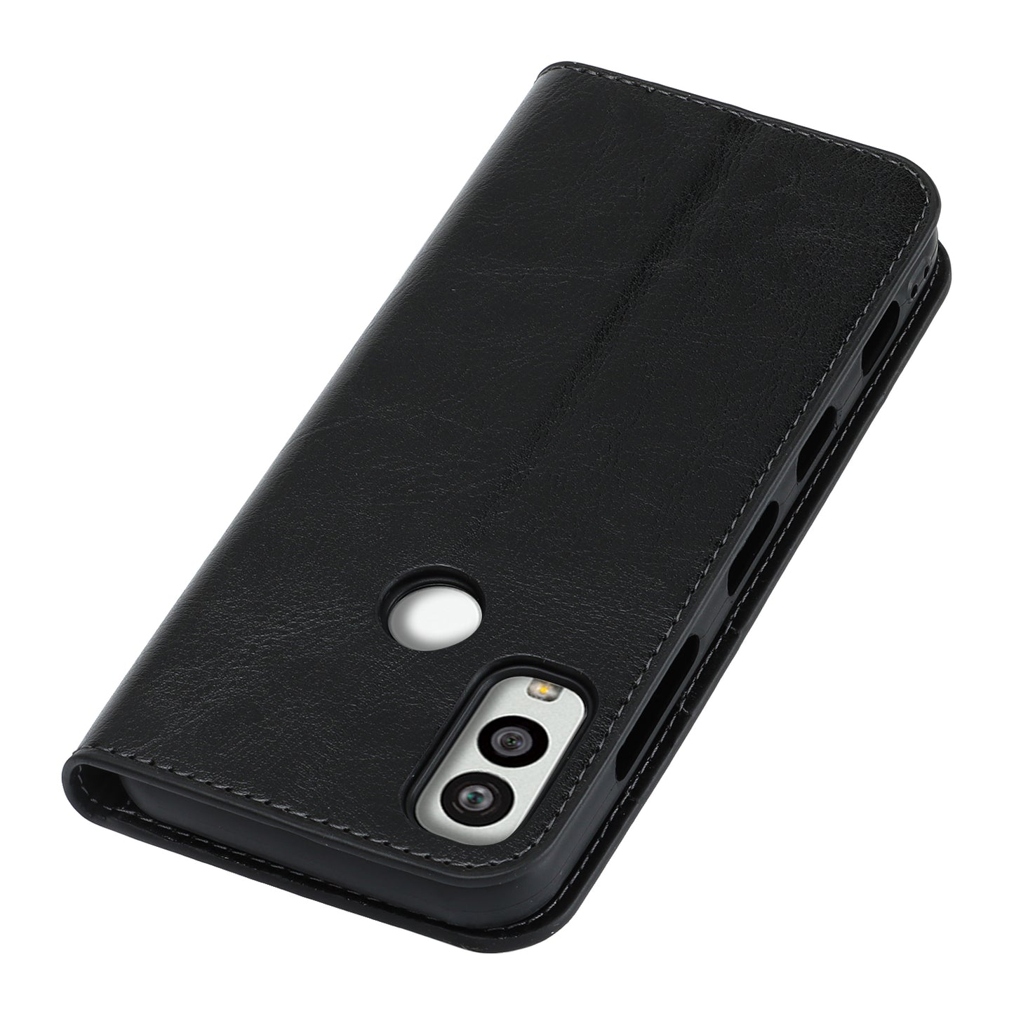 Uniqkart for Kyocera Android One S10 / One S9 Fall Proof Phone Case Crazy Horse Texture Genuine Cow Leather Stand Wallet Cover - Black