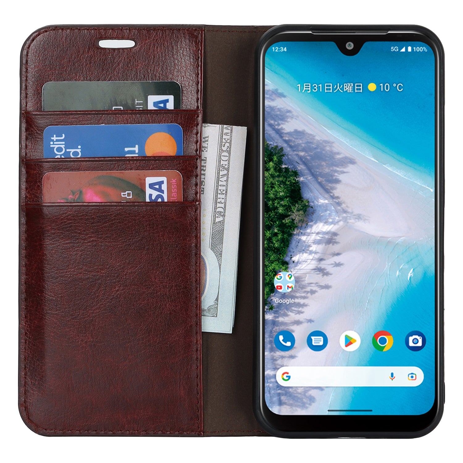 Uniqkart for Kyocera Android One S10 / One S9 Fall Proof Phone Case Crazy Horse Texture Genuine Cow Leather Stand Wallet Cover - Dark Brown