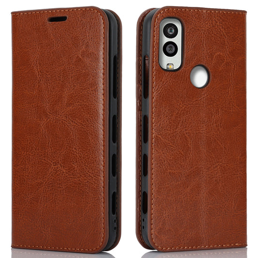 Uniqkart for Kyocera Android One S10 / One S9 Fall Proof Phone Case Crazy Horse Texture Genuine Cow Leather Stand Wallet Cover - Light Brown