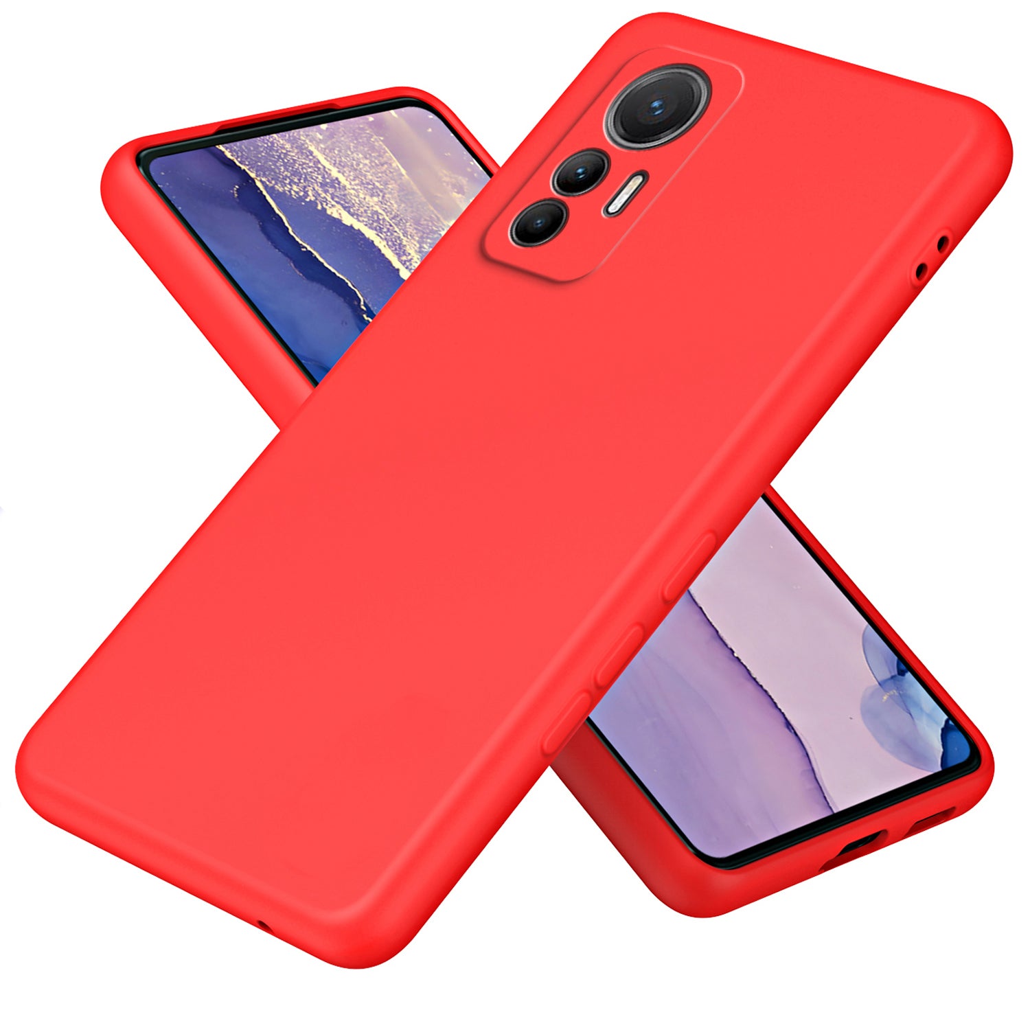Uniqkart for Xiaomi 12 Lite 5G Rubberized TPU Phone Case Fiber Lining 2.2mm Thickness Phone Cover - Red