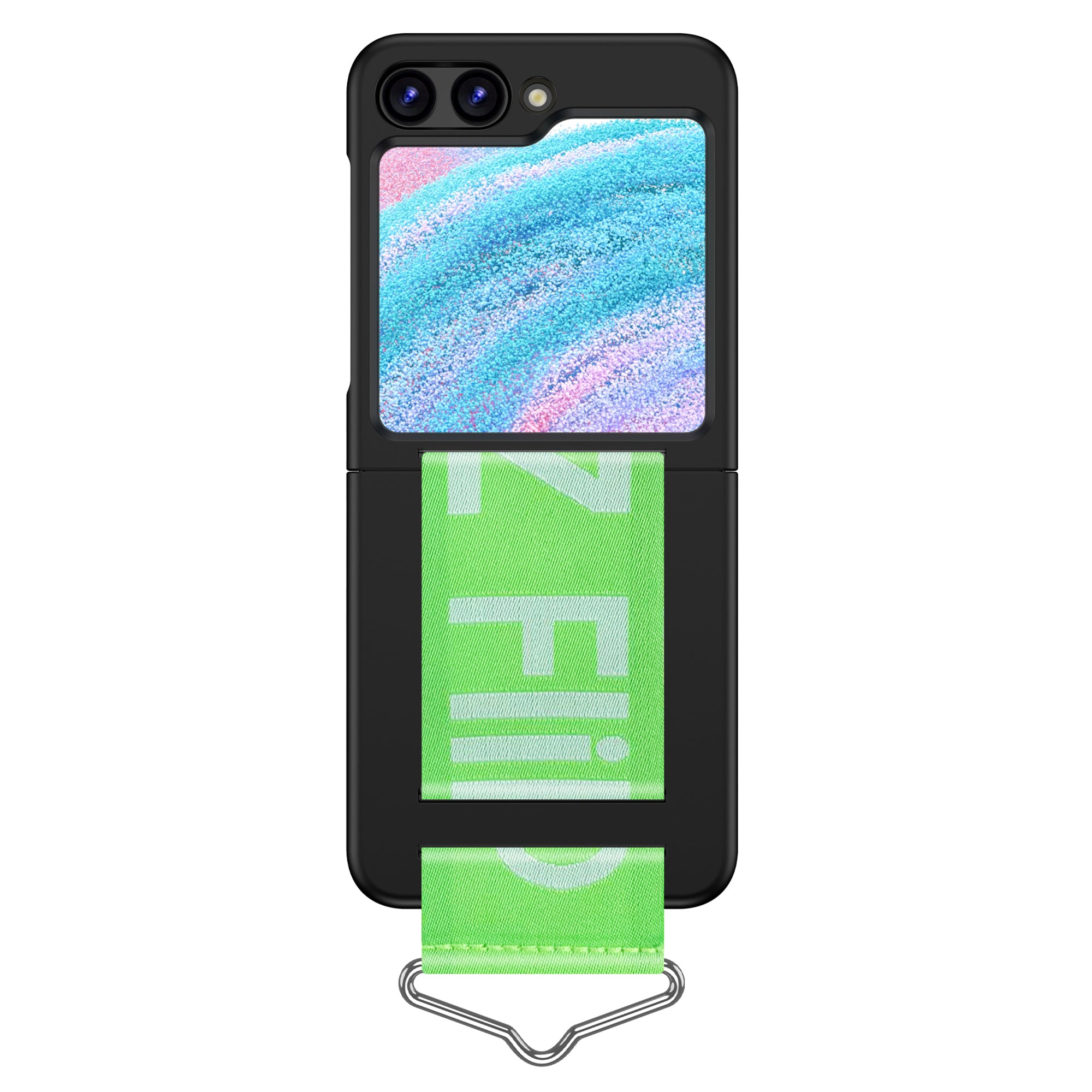 Uniqkart for Samsung Galaxy Z Flip5 5G Hard PC Phone Cover Protective Case with B-Shape Ring Holder - Black+Green