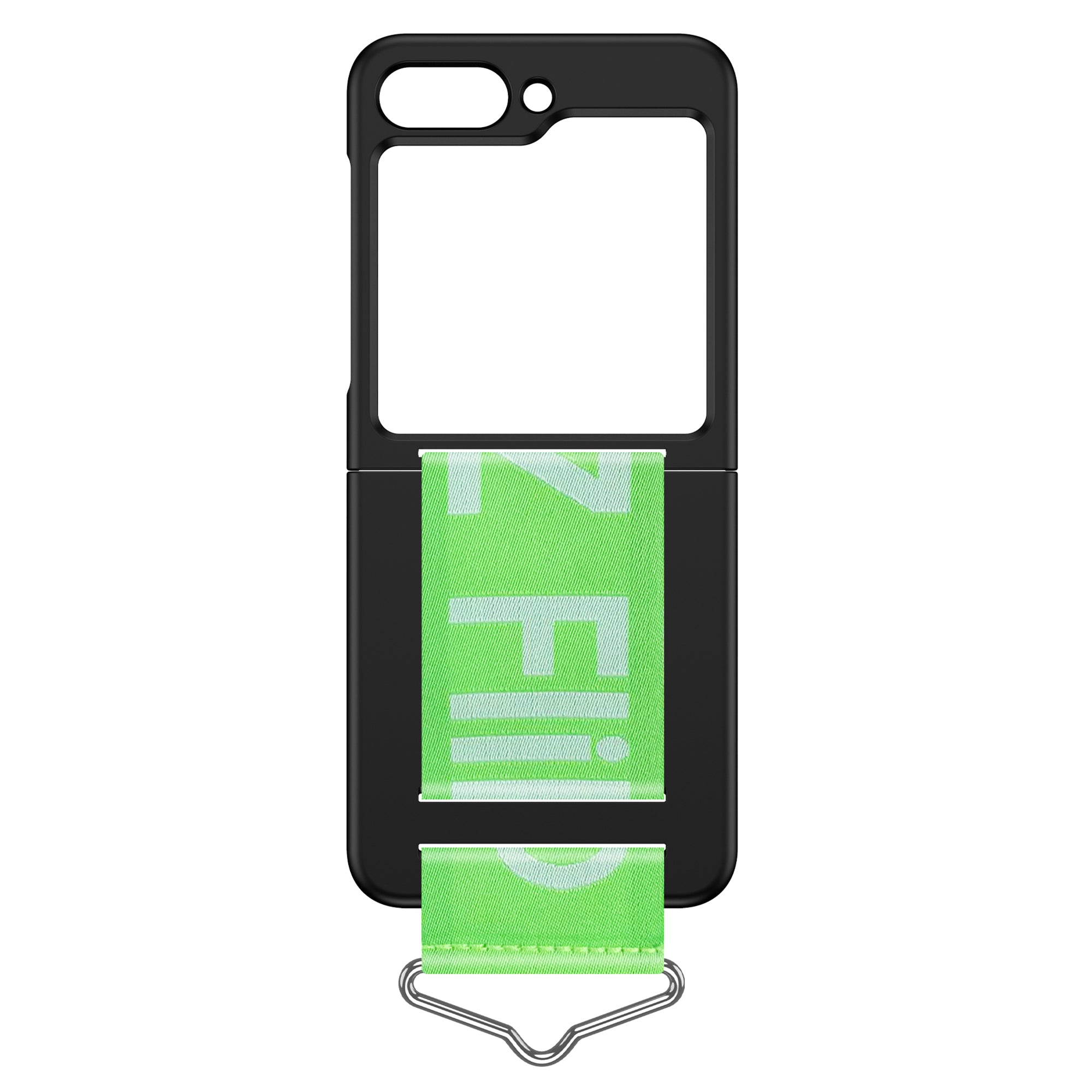 Uniqkart for Samsung Galaxy Z Flip5 5G Hard PC Phone Cover Protective Case with B-Shape Ring Holder - Black+Green