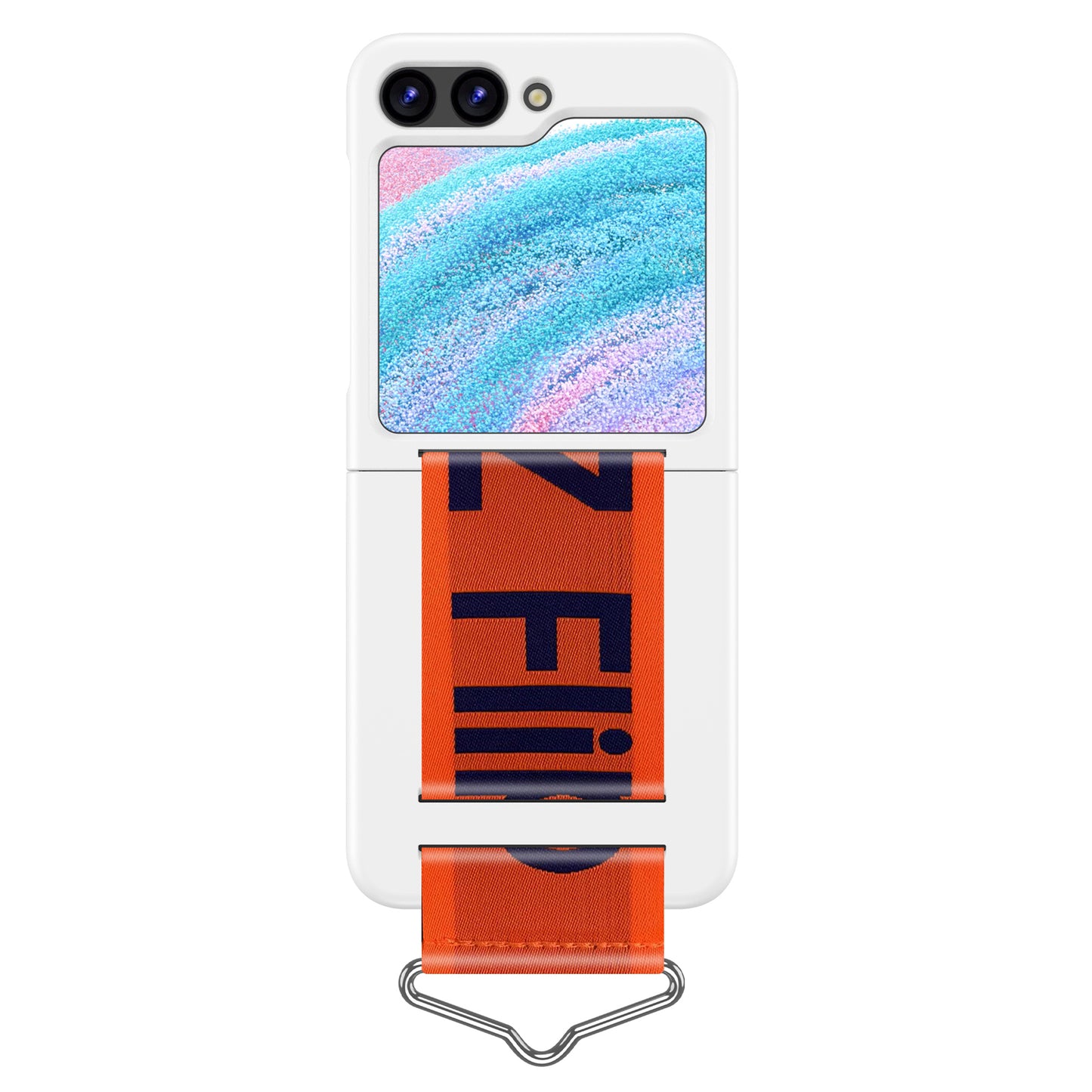 Uniqkart for Samsung Galaxy Z Flip5 5G Hard PC Phone Cover Protective Case with B-Shape Ring Holder - White+Orange