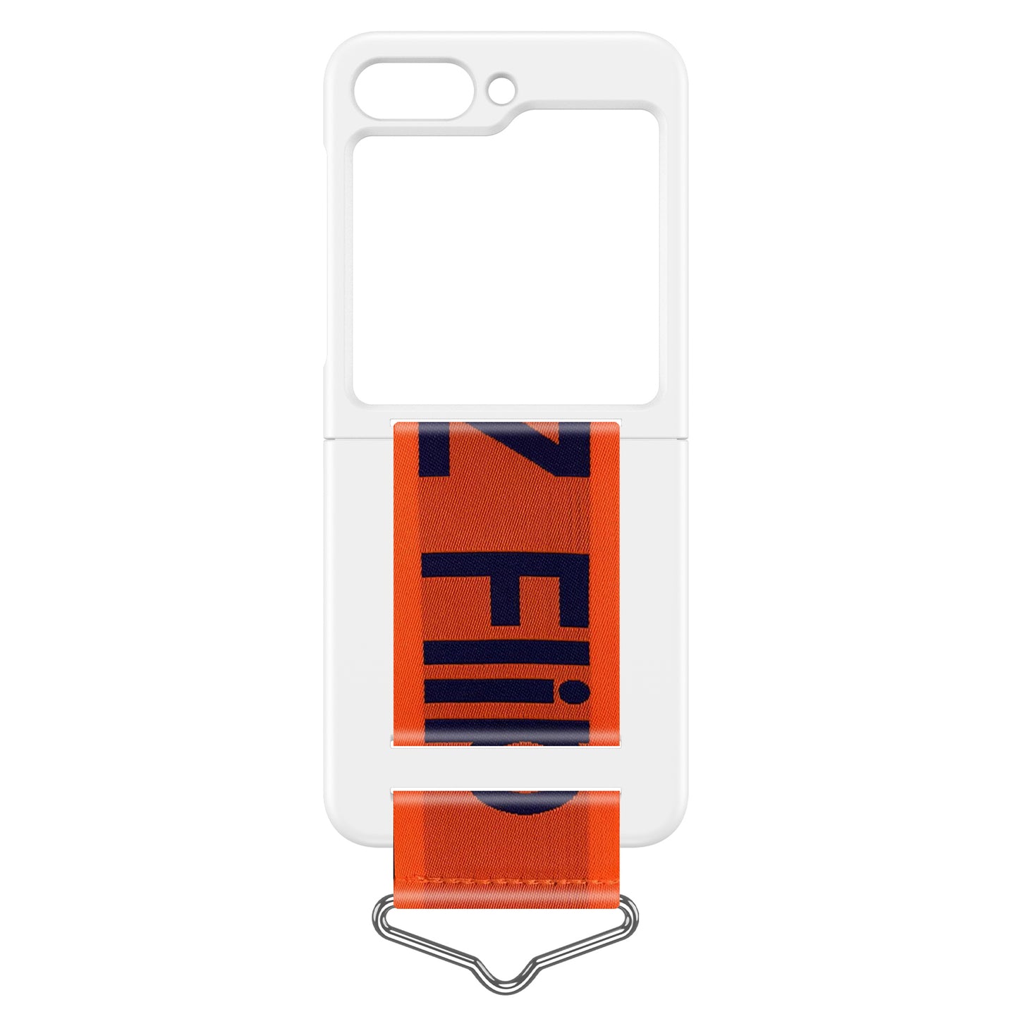 Uniqkart for Samsung Galaxy Z Flip5 5G Hard PC Phone Cover Protective Case with B-Shape Ring Holder - White+Orange