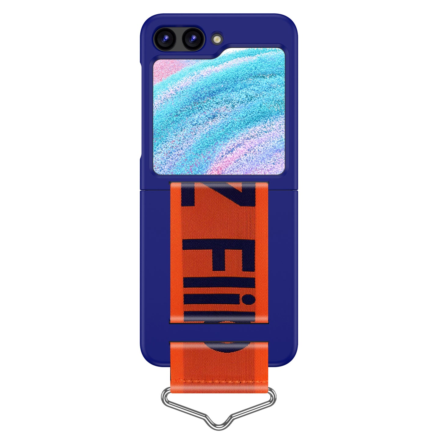 Uniqkart for Samsung Galaxy Z Flip5 5G Hard PC Phone Cover Protective Case with B-Shape Ring Holder - Blue+Orange