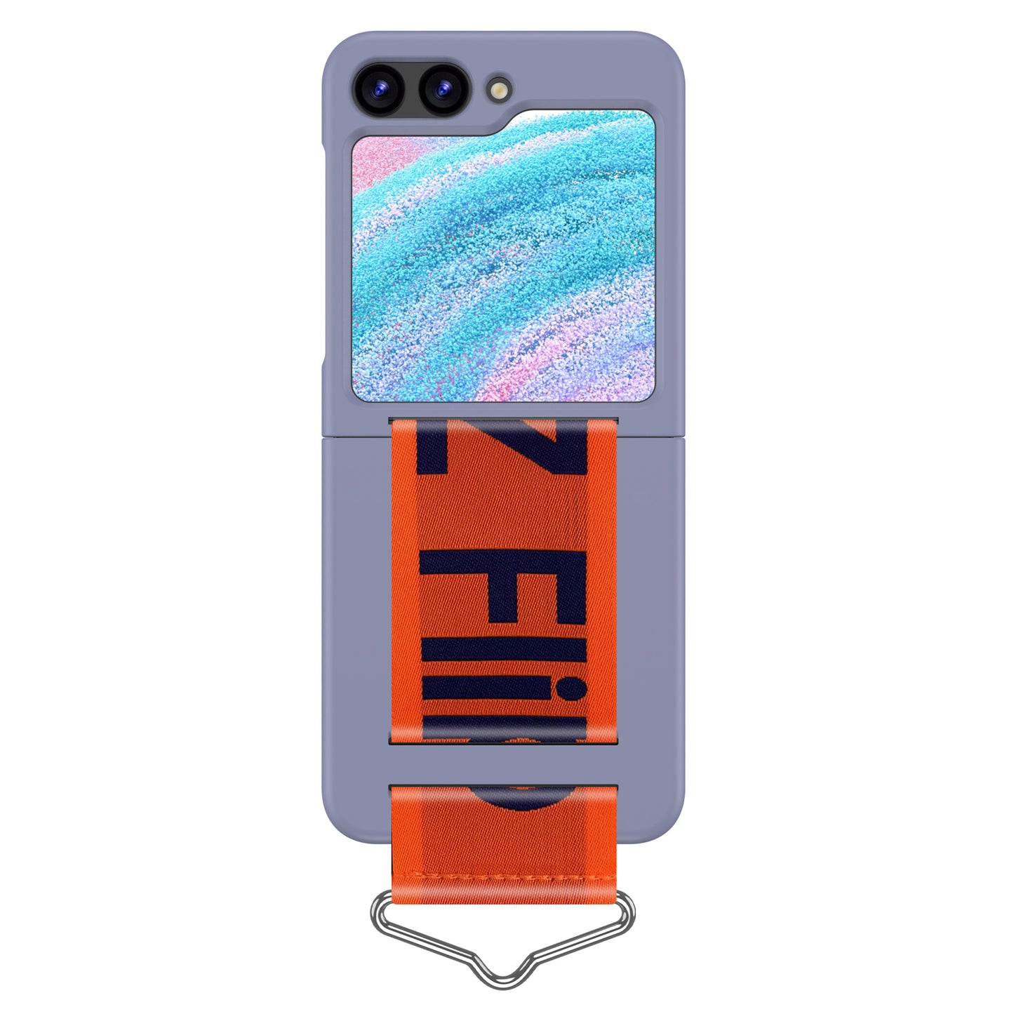 Uniqkart for Samsung Galaxy Z Flip5 5G Hard PC Phone Cover Protective Case with B-Shape Ring Holder - Purple+Orange
