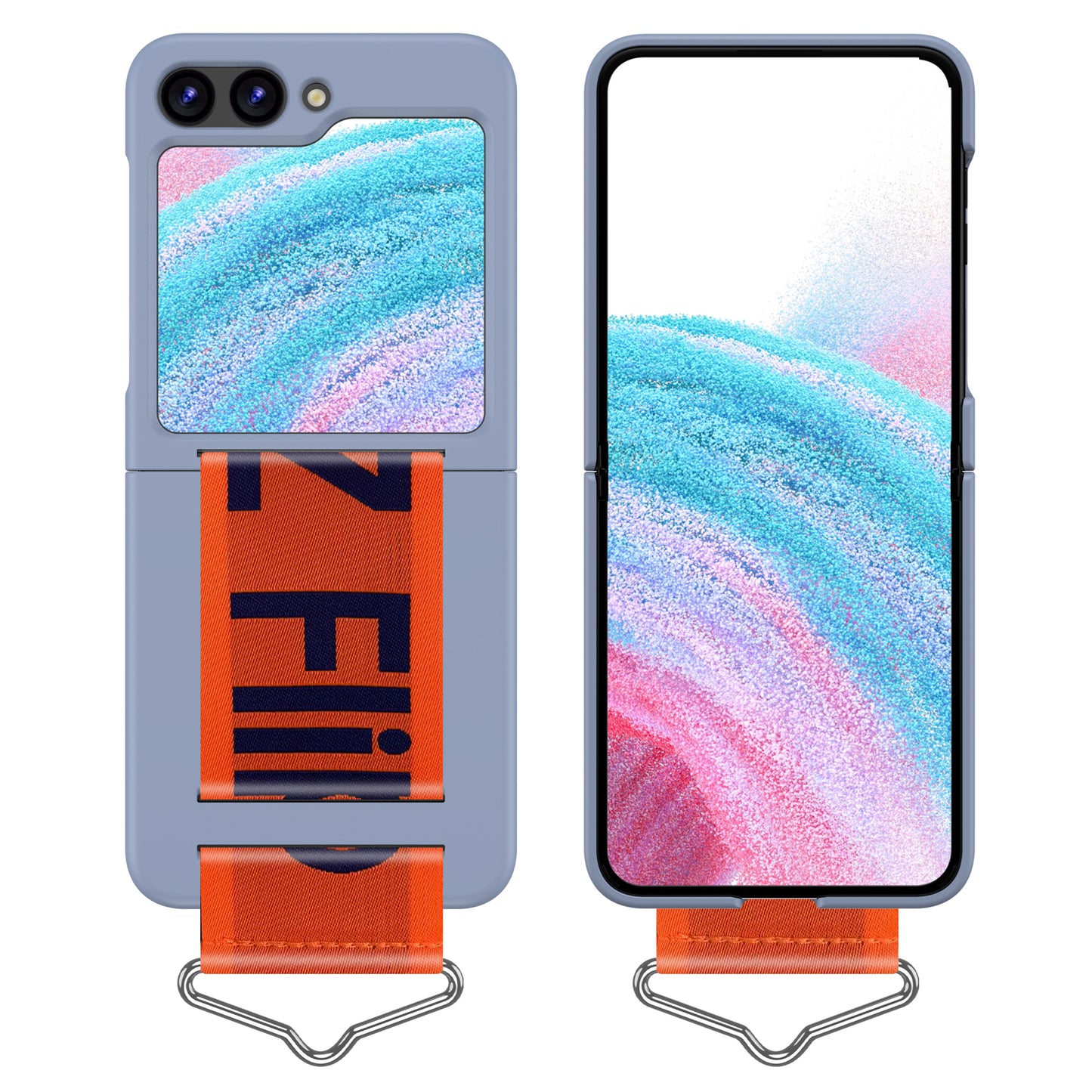 Uniqkart for Samsung Galaxy Z Flip5 5G Hard PC Phone Cover Protective Case with B-Shape Ring Holder - Lavender Blue+Orange
