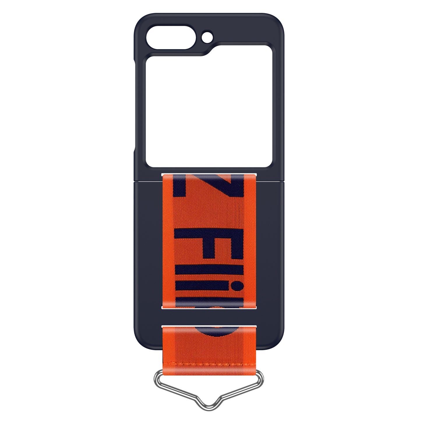 Uniqkart for Samsung Galaxy Z Flip5 5G Hard PC Phone Cover Protective Case with B-Shape Ring Holder - Dark Blue+Orange