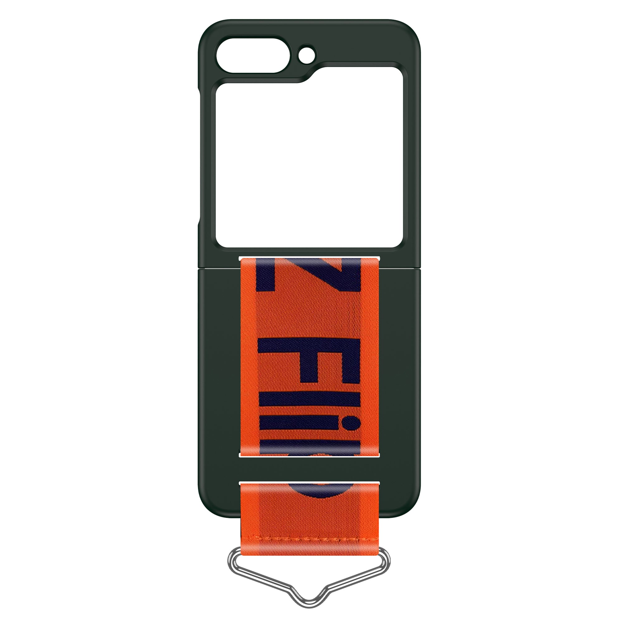 Uniqkart for Samsung Galaxy Z Flip5 5G Hard PC Phone Cover Protective Case with B-Shape Ring Holder - Dark Green+Orange
