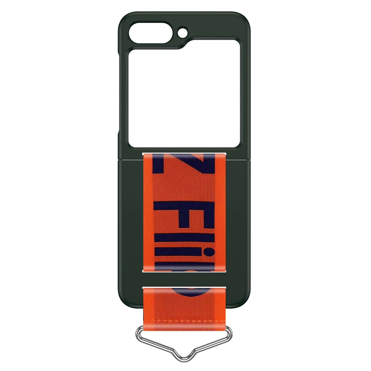 Uniqkart for Samsung Galaxy Z Flip5 5G Hard PC Phone Cover Protective Case with B-Shape Ring Holder - Dark Green+Orange