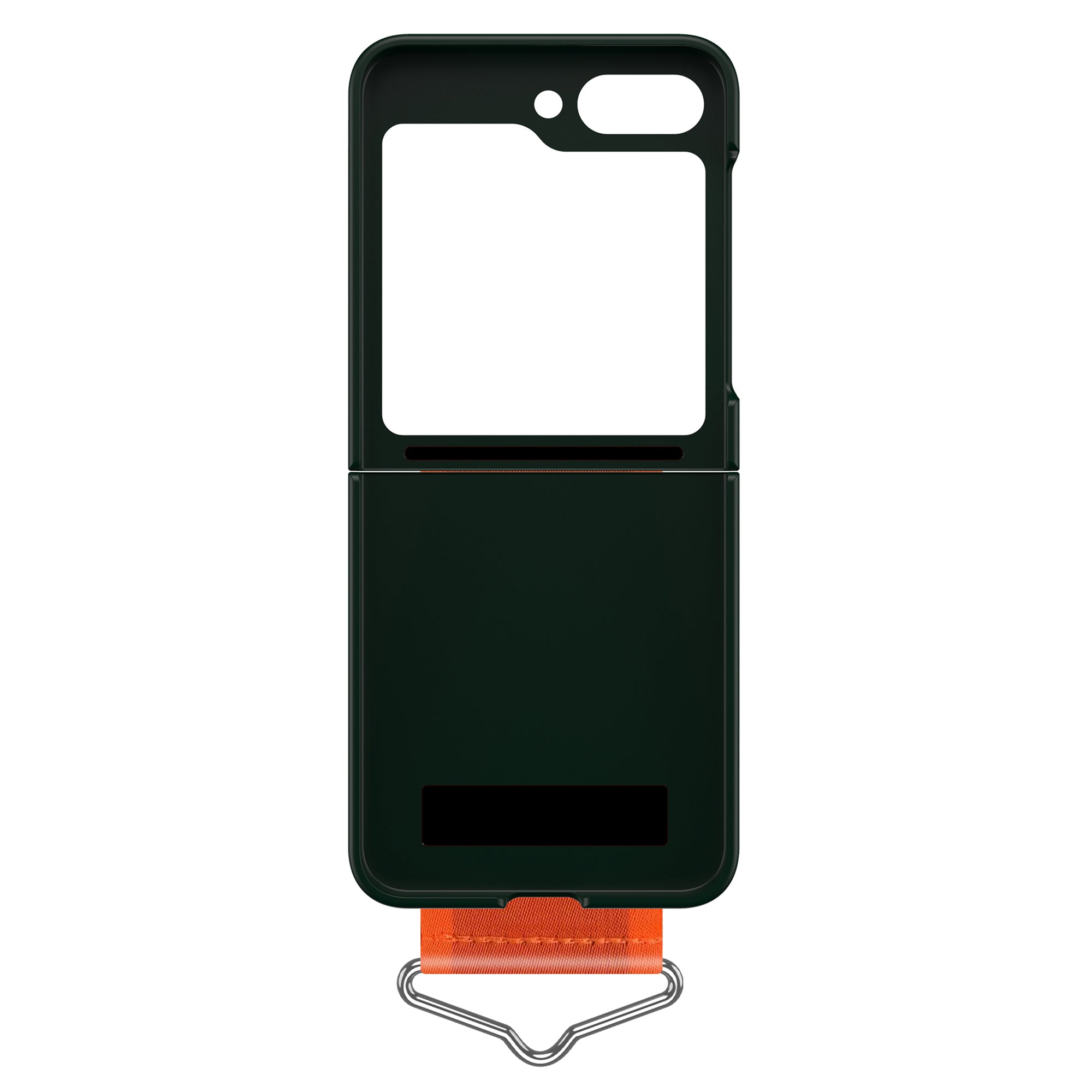 Uniqkart for Samsung Galaxy Z Flip5 5G Hard PC Phone Cover Protective Case with B-Shape Ring Holder - Dark Green+Orange