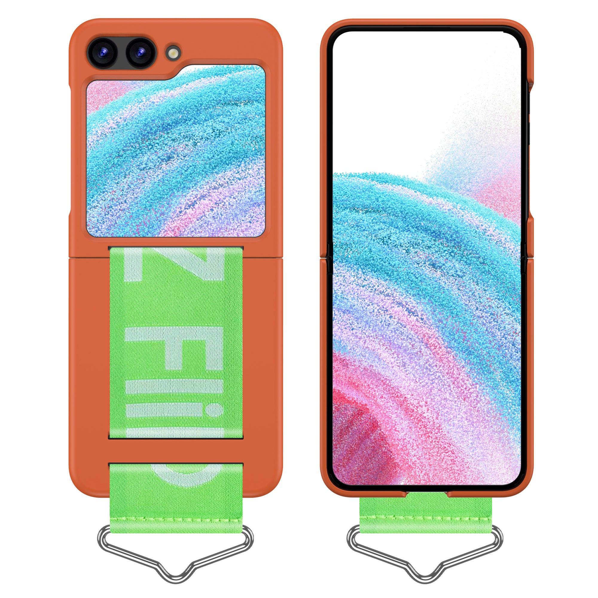 Uniqkart for Samsung Galaxy Z Flip5 5G Hard PC Phone Cover Protective Case with B-Shape Ring Holder - Dark Pink+Green