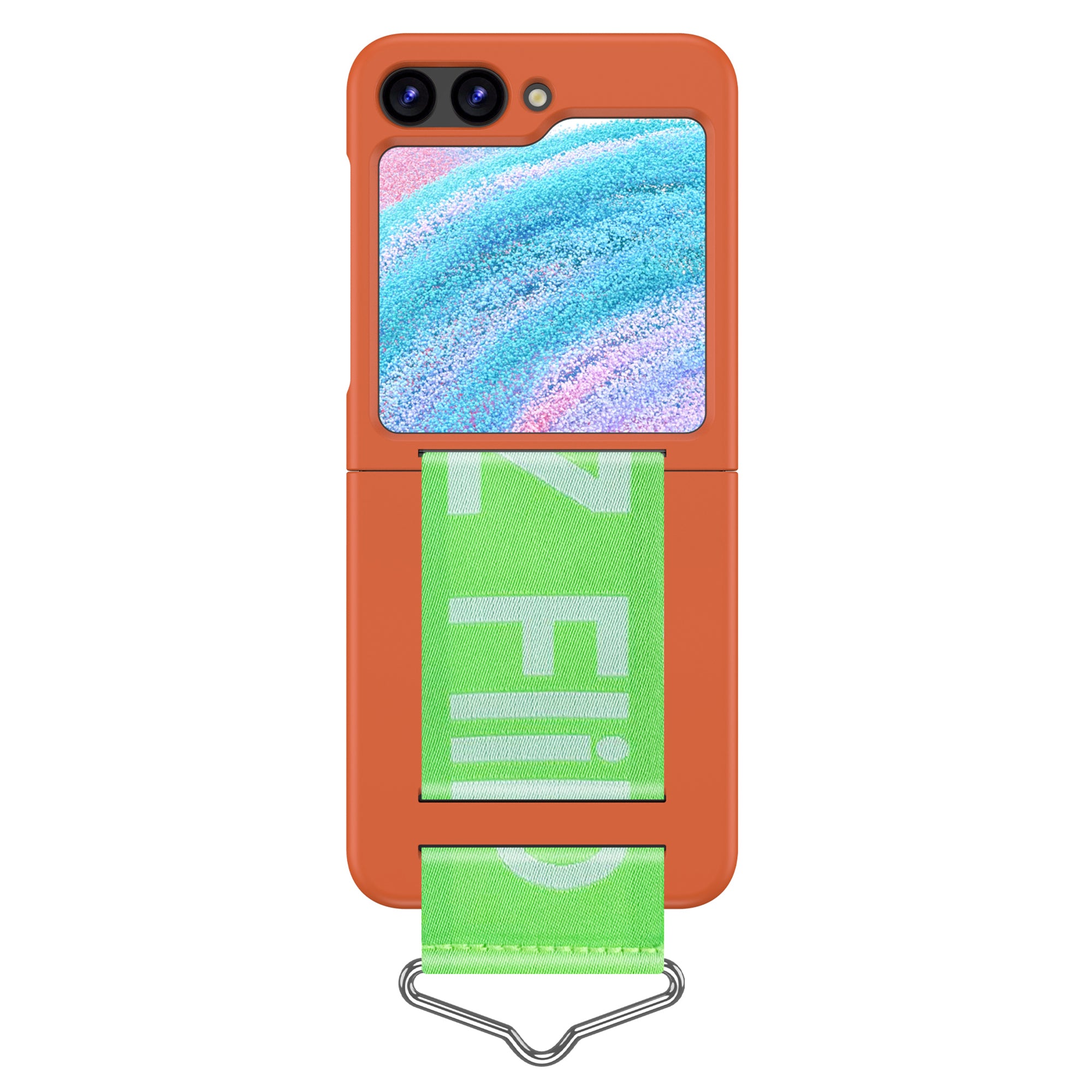 Uniqkart for Samsung Galaxy Z Flip5 5G Hard PC Phone Cover Protective Case with B-Shape Ring Holder - Dark Pink+Green