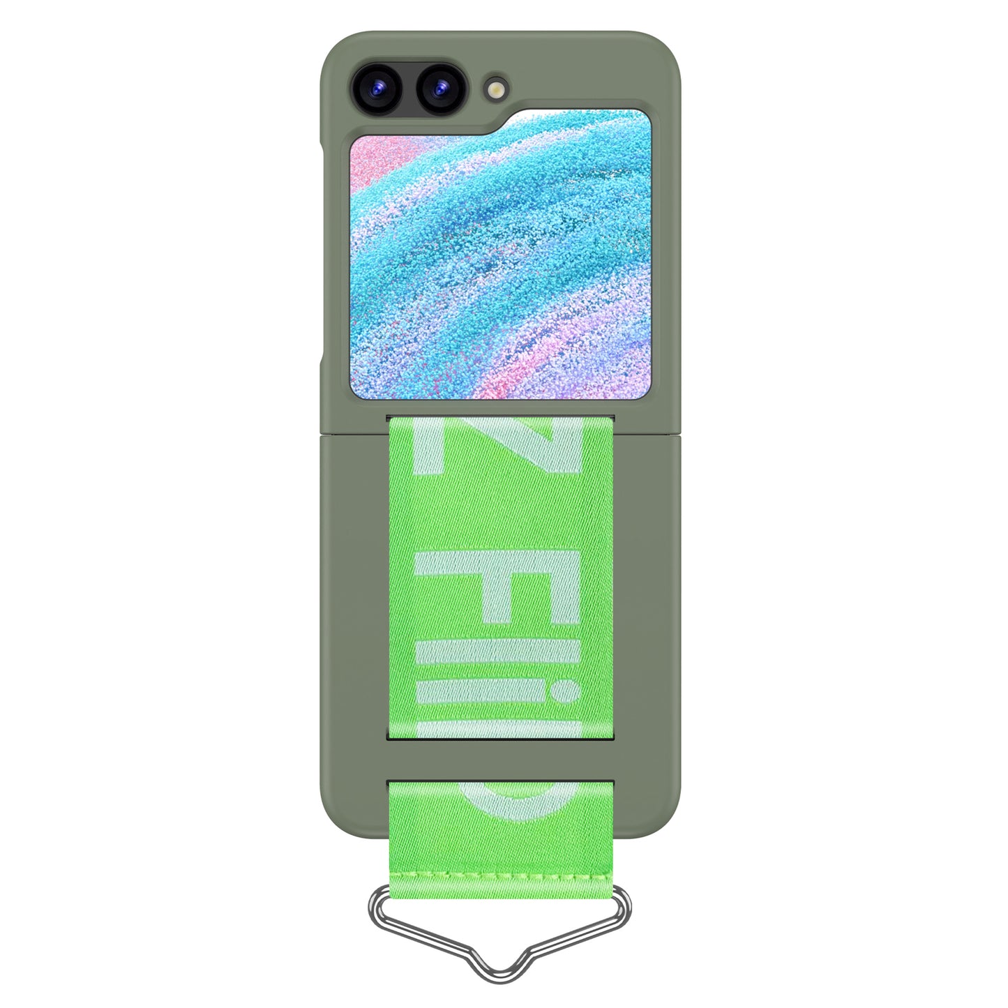 Uniqkart for Samsung Galaxy Z Flip5 5G Hard PC Phone Cover Protective Case with B-Shape Ring Holder - Light Green+Green
