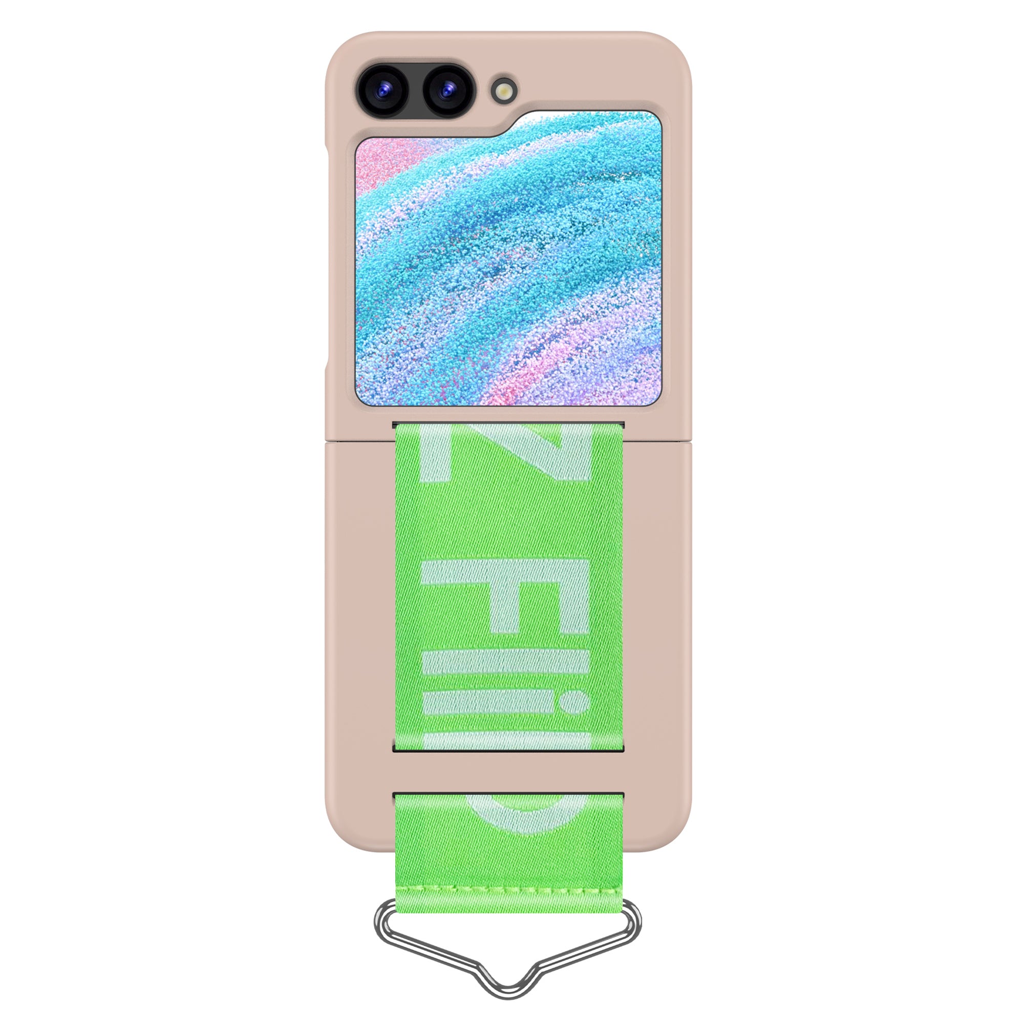 Uniqkart for Samsung Galaxy Z Flip5 5G Hard PC Phone Cover Protective Case with B-Shape Ring Holder - Rose Pink+Green