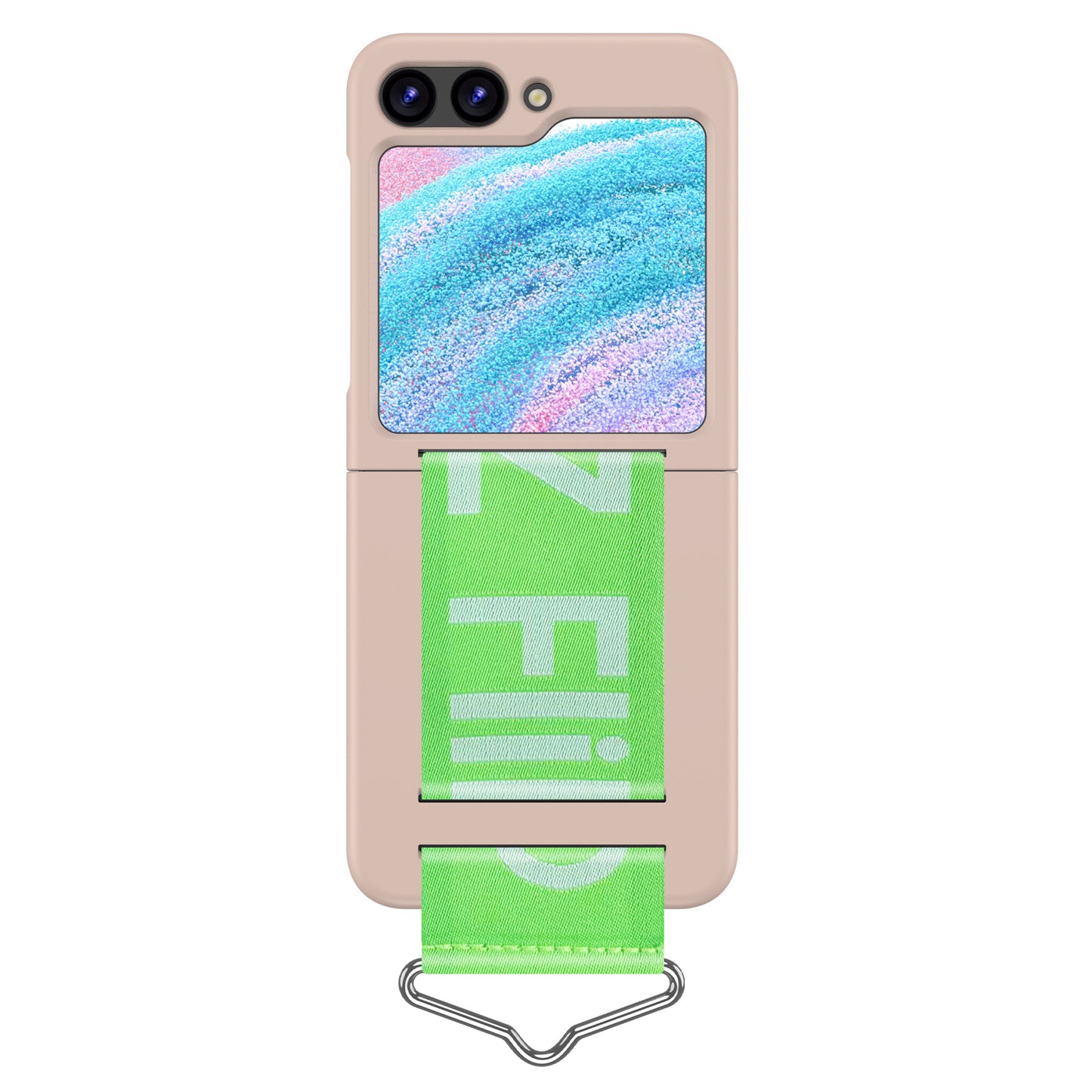 Uniqkart for Samsung Galaxy Z Flip5 5G Hard PC Phone Cover Protective Case with B-Shape Ring Holder - Rose Pink+Green