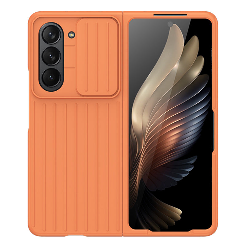 Uniqkart for Samsung Galaxy Z Fold5 5G Hard PC Phone Case Anti-scratch Ultra Slim Cover with Slide Camera Protector - Orange