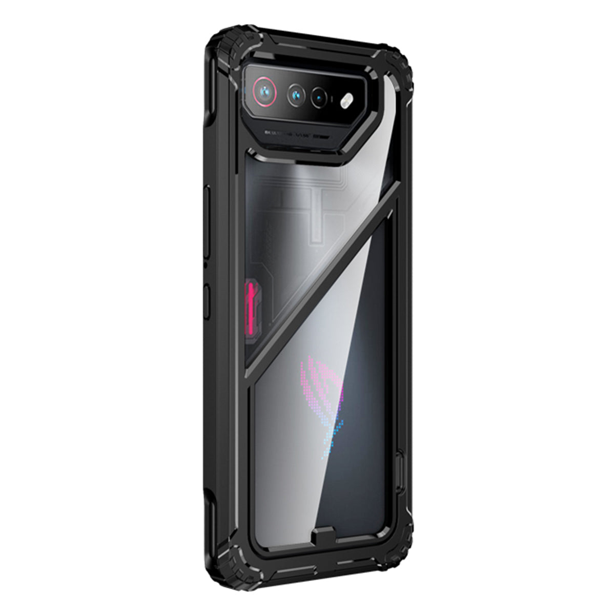 Uniqkart for Asus ROG Phone 7 5G / Phone 7 Pro TPU+PC Clear Case Magnetic Back Panel Kickstand Phone Cover - Black