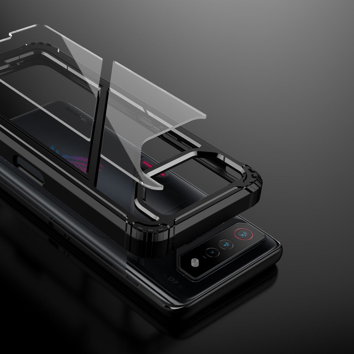 Uniqkart for Asus ROG Phone 7 5G / Phone 7 Pro TPU+PC Clear Case Magnetic Back Panel Kickstand Phone Cover - Black