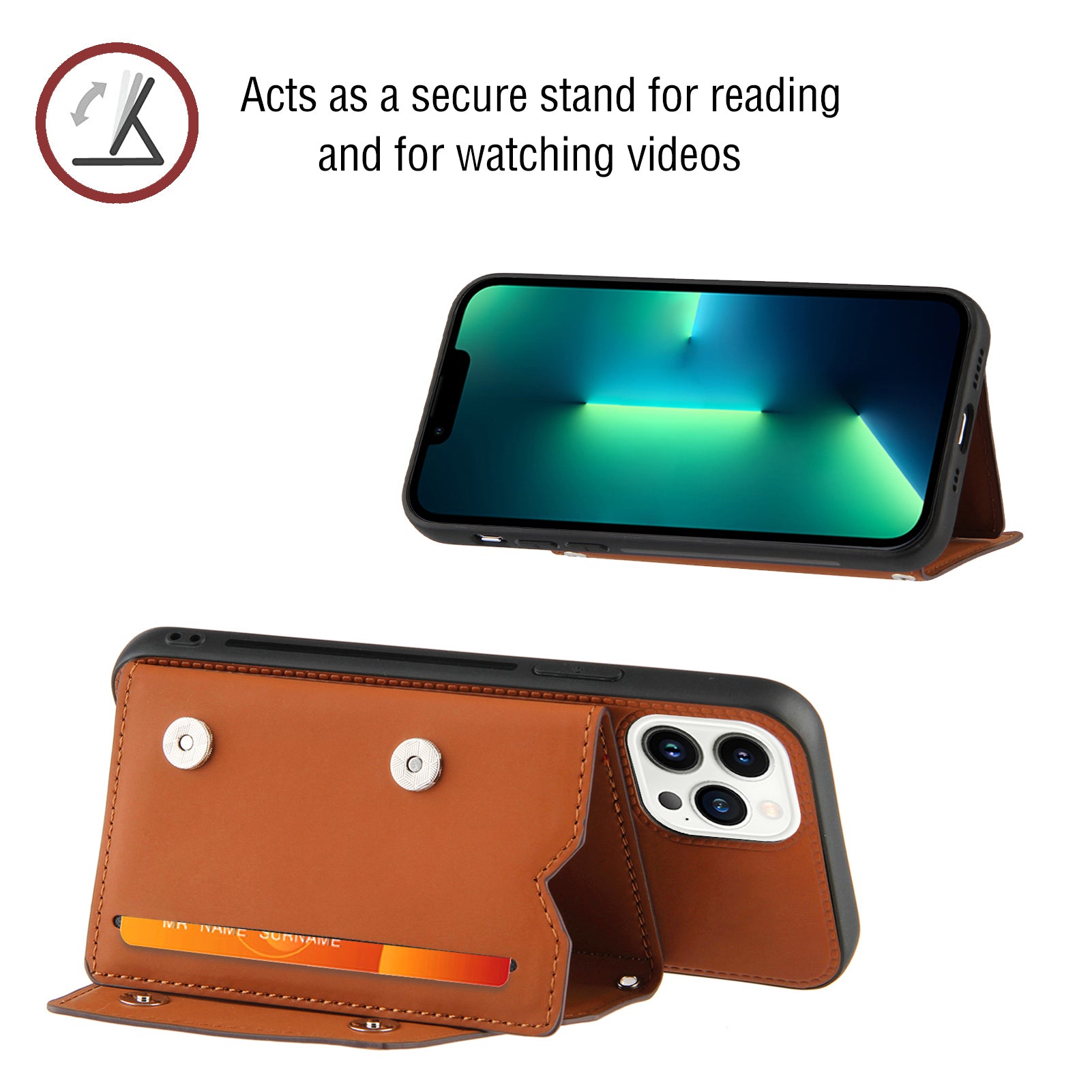 YB-1 Series Card Holder Kickstand Case for iPhone 15 Pro Max , PU Leather Phone Case Shoulder Bag - Brown