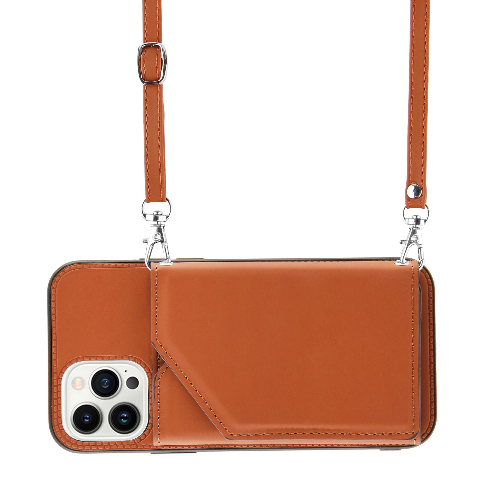 YB-1 Series Card Holder Kickstand Case for iPhone 15 Pro Max , PU Leather Phone Case Shoulder Bag - Brown