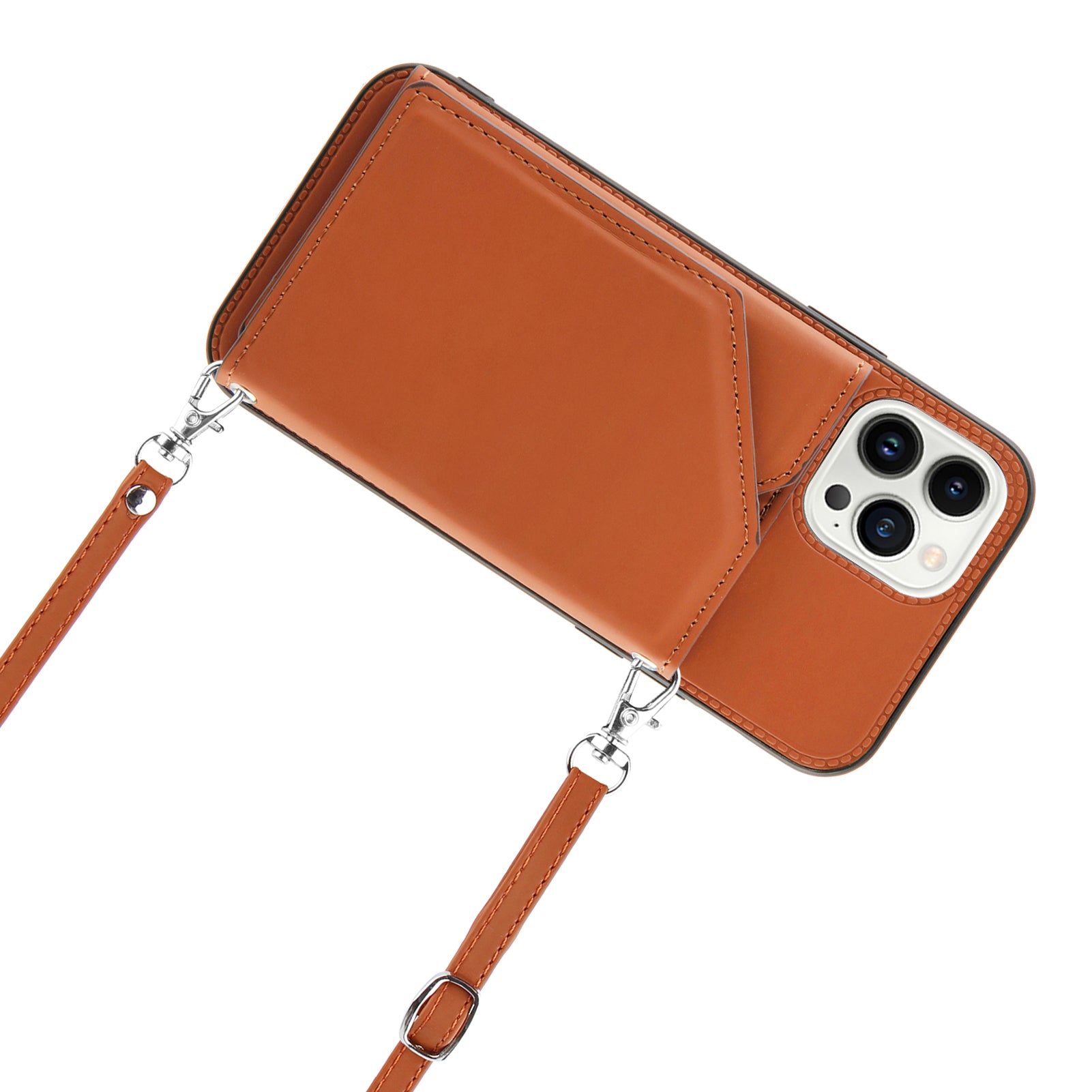 YB-1 Series Card Holder Kickstand Case for iPhone 15 Pro Max , PU Leather Phone Case Shoulder Bag - Brown