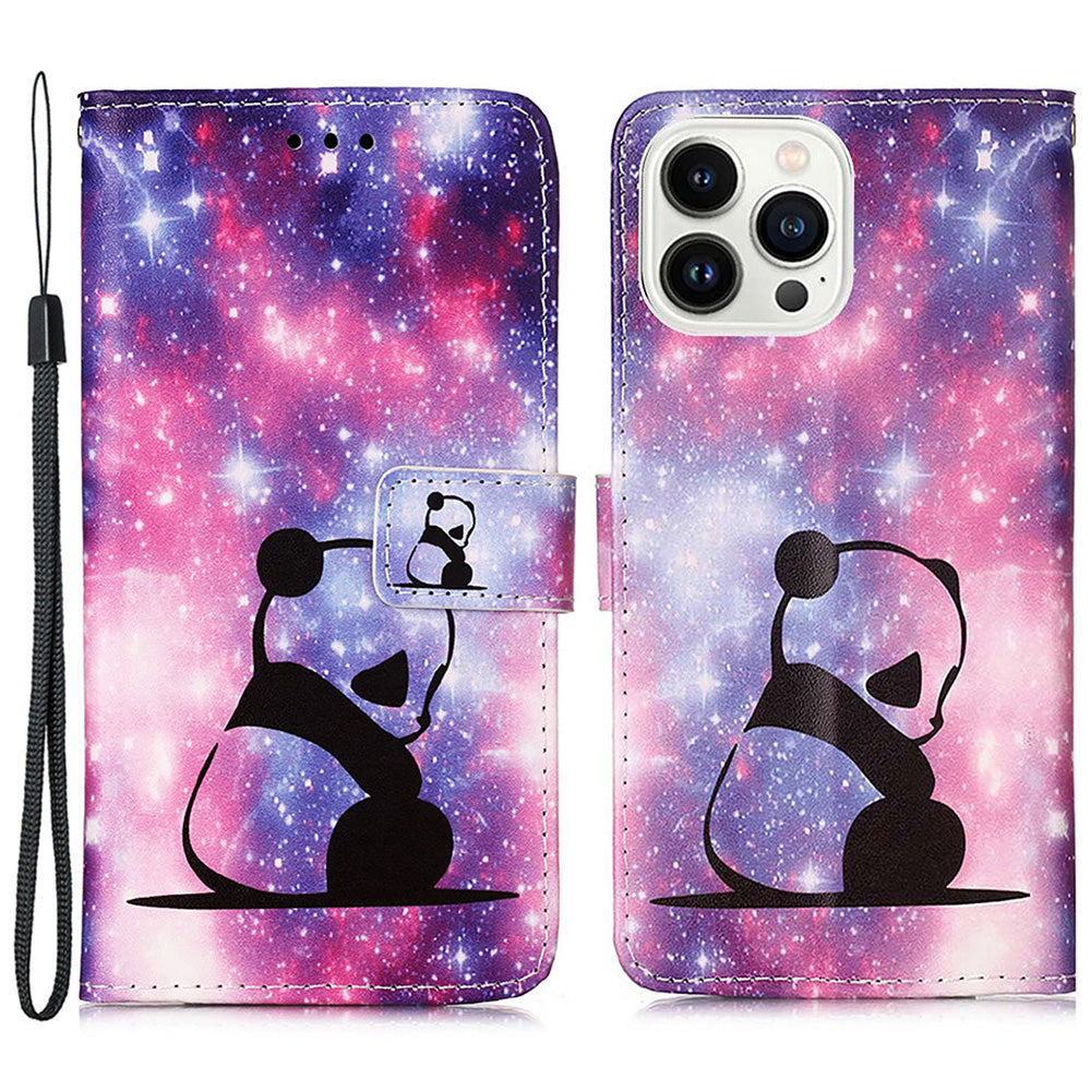 YB Pattern Printing Leather Series-4 for iPhone 15 Pro Max Wallet Case Leather Stand Phone Cover - Baby Panda