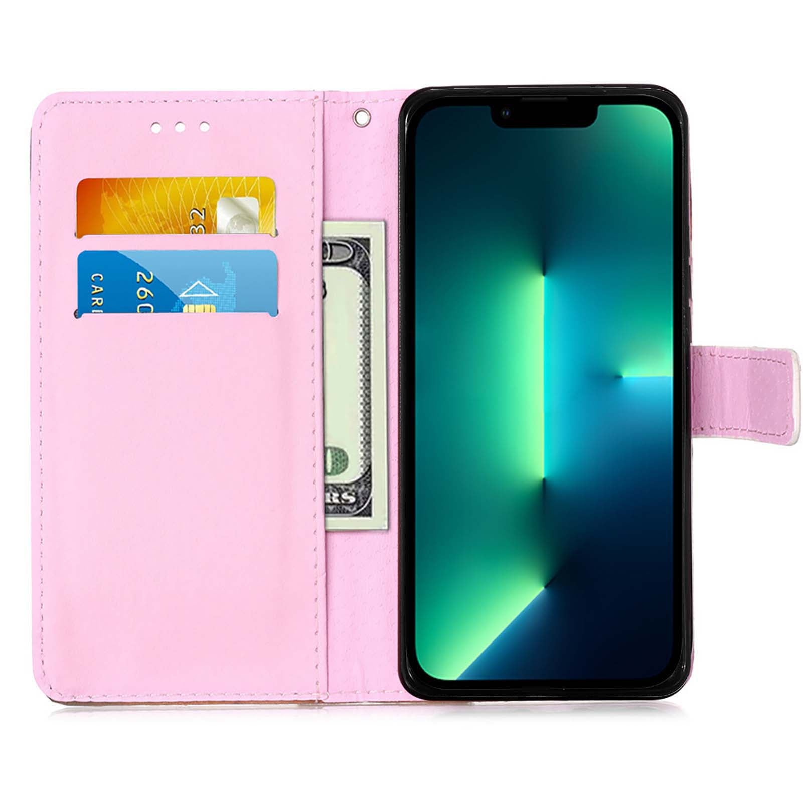 YB Pattern Printing Leather Series-4 for iPhone 15 Pro Max Wallet Case Leather Stand Phone Cover - Baby Panda