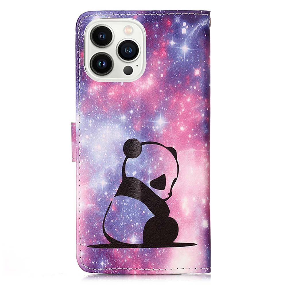 YB Pattern Printing Leather Series-4 for iPhone 15 Pro Max Wallet Case Leather Stand Phone Cover - Baby Panda