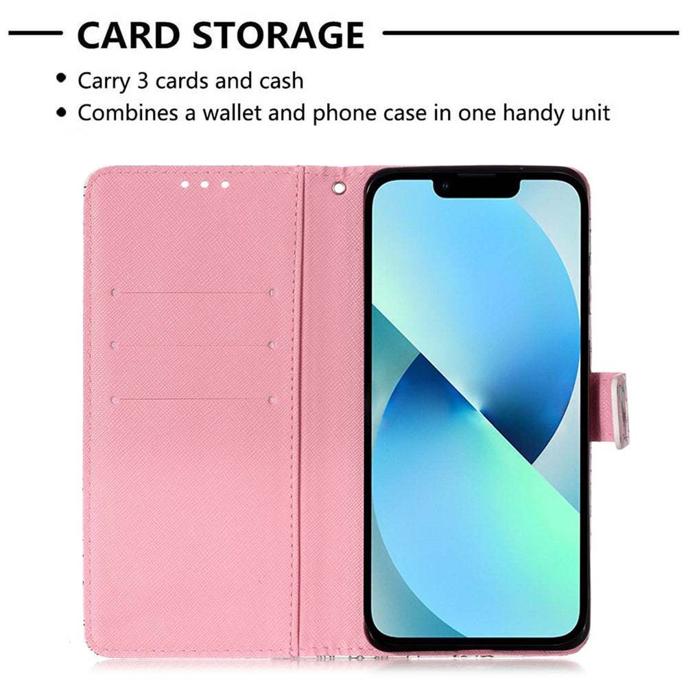 YB Pattern Printing Leather Series-2 for iPhone 15 Plus Wallet Cover 3D Pattern Printed Leather Stand Phone Case - Flower