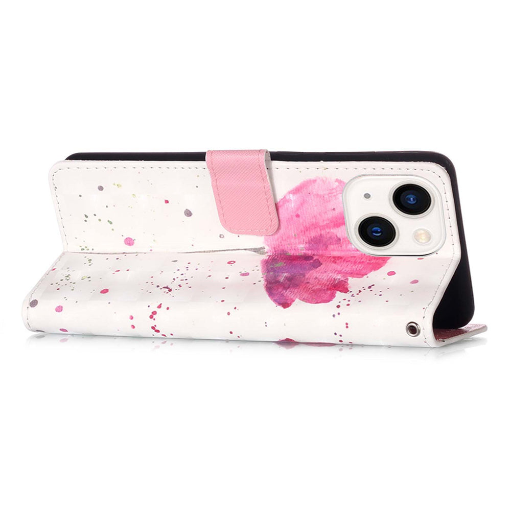 YB Pattern Printing Leather Series-2 for iPhone 15 Plus Wallet Cover 3D Pattern Printed Leather Stand Phone Case - Flower