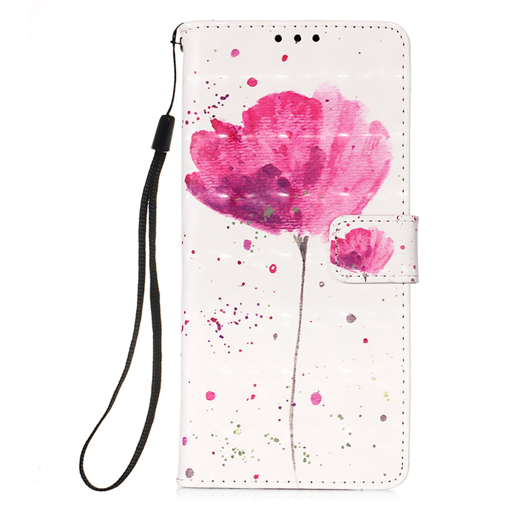 YB Pattern Printing Leather Series-2 for iPhone 15 Plus Wallet Cover 3D Pattern Printed Leather Stand Phone Case - Flower