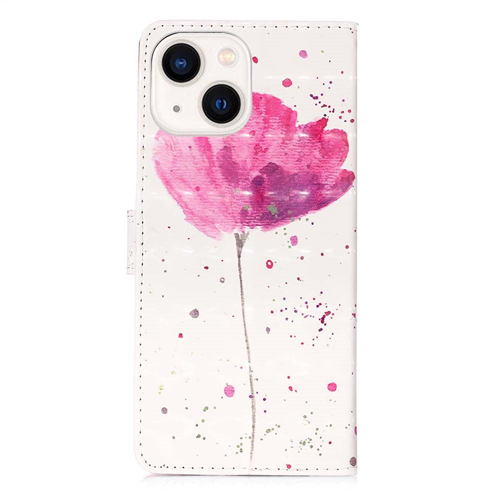 YB Pattern Printing Leather Series-2 for iPhone 15 Plus Wallet Cover 3D Pattern Printed Leather Stand Phone Case - Flower