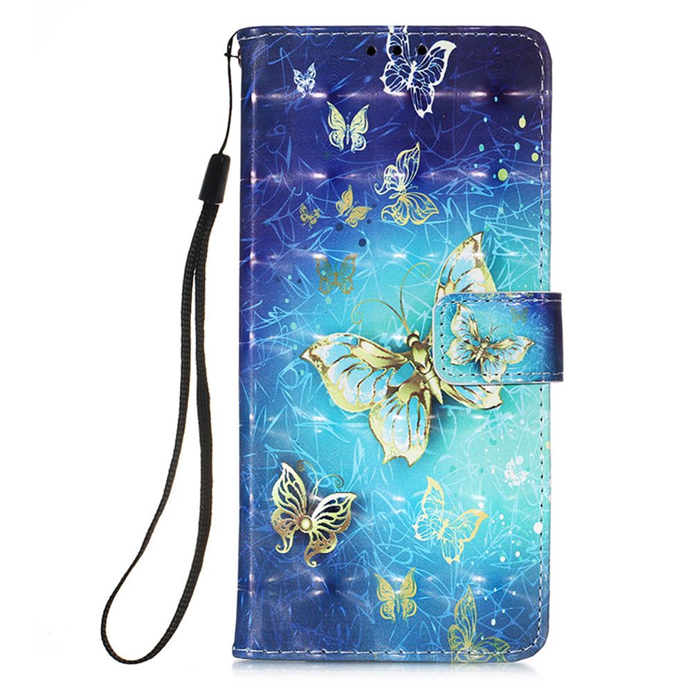 YB Pattern Printing Leather Series-2 for iPhone 15 Pro Max Wallet Phone Case 3D Pattern Printed Stand Cover - Golden Butterflies