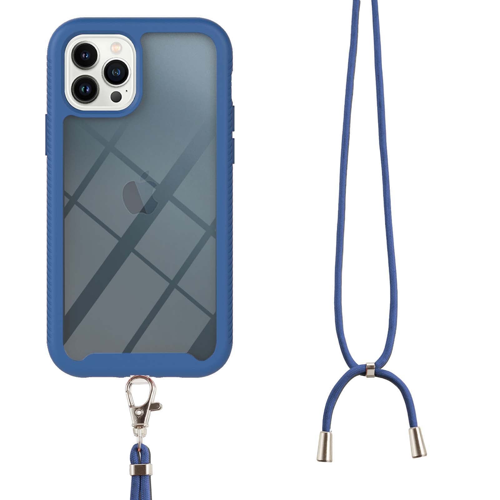 YB PC Series-4 Phone Case for iPhone 15 Pro , PC + TPU Shockproof Back Cover with Lanyard - Sapphire