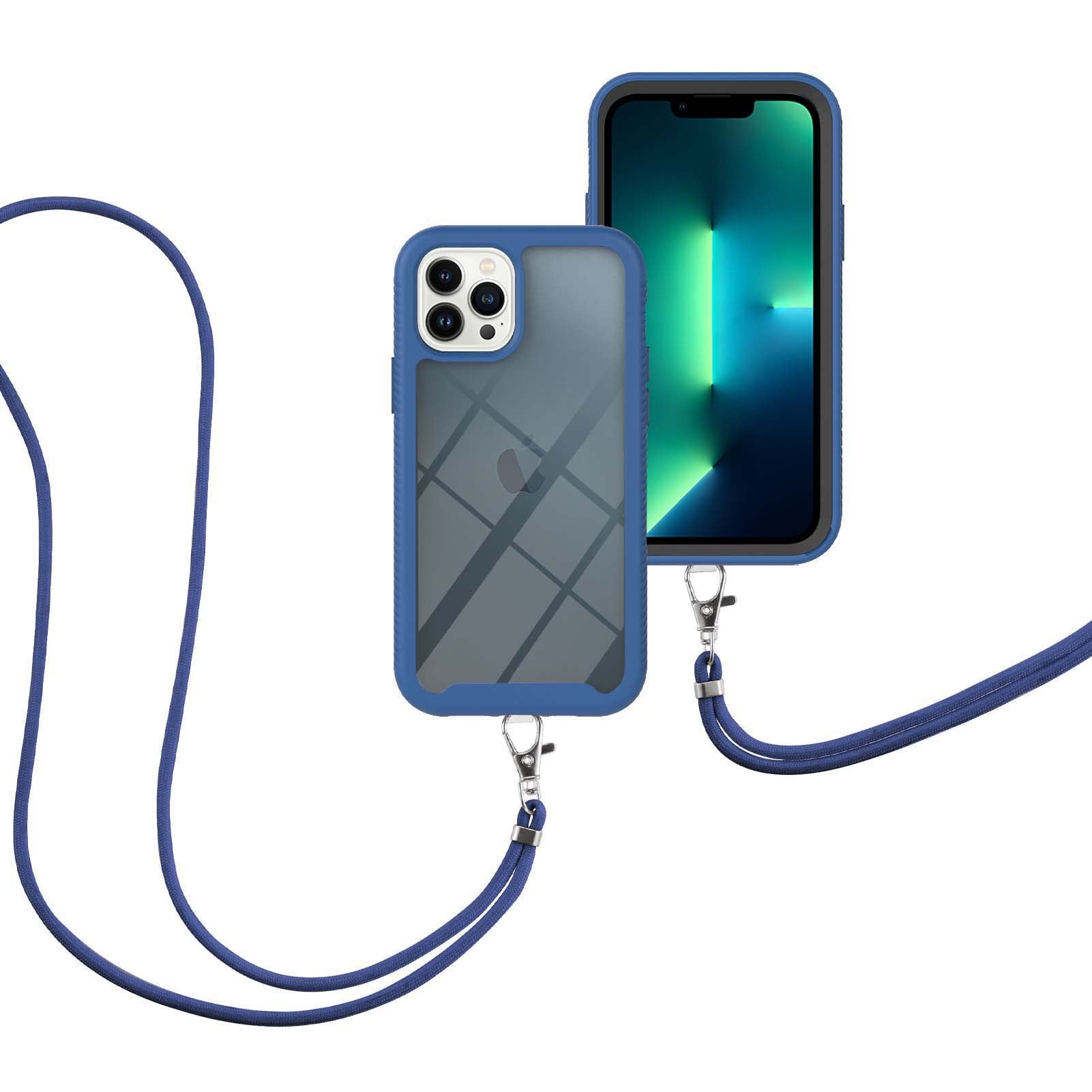 YB PC Series-4 Phone Case for iPhone 15 Pro , PC + TPU Shockproof Back Cover with Lanyard - Sapphire