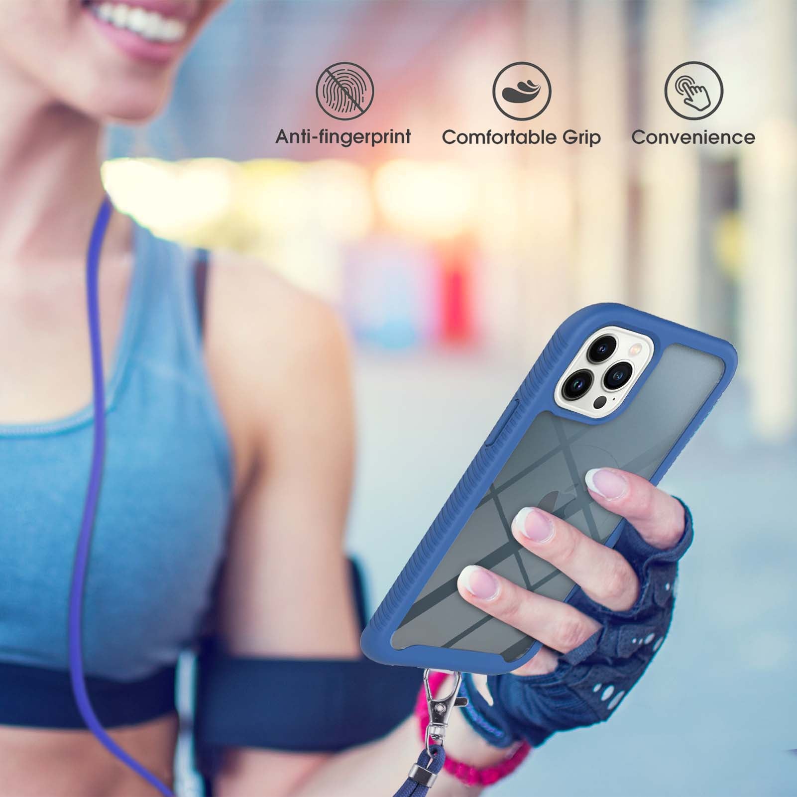 YB PC Series-4 Phone Case for iPhone 15 Pro , PC + TPU Shockproof Back Cover with Lanyard - Sapphire