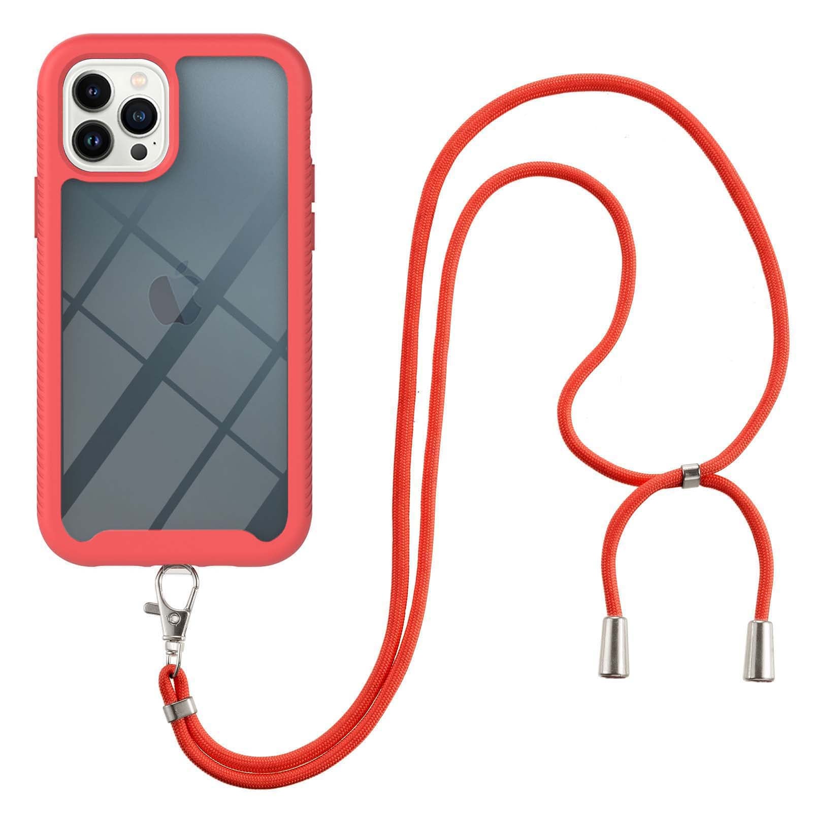 YB PC Series-4 Phone Case for iPhone 15 Pro , PC + TPU Shockproof Back Cover with Lanyard - Red