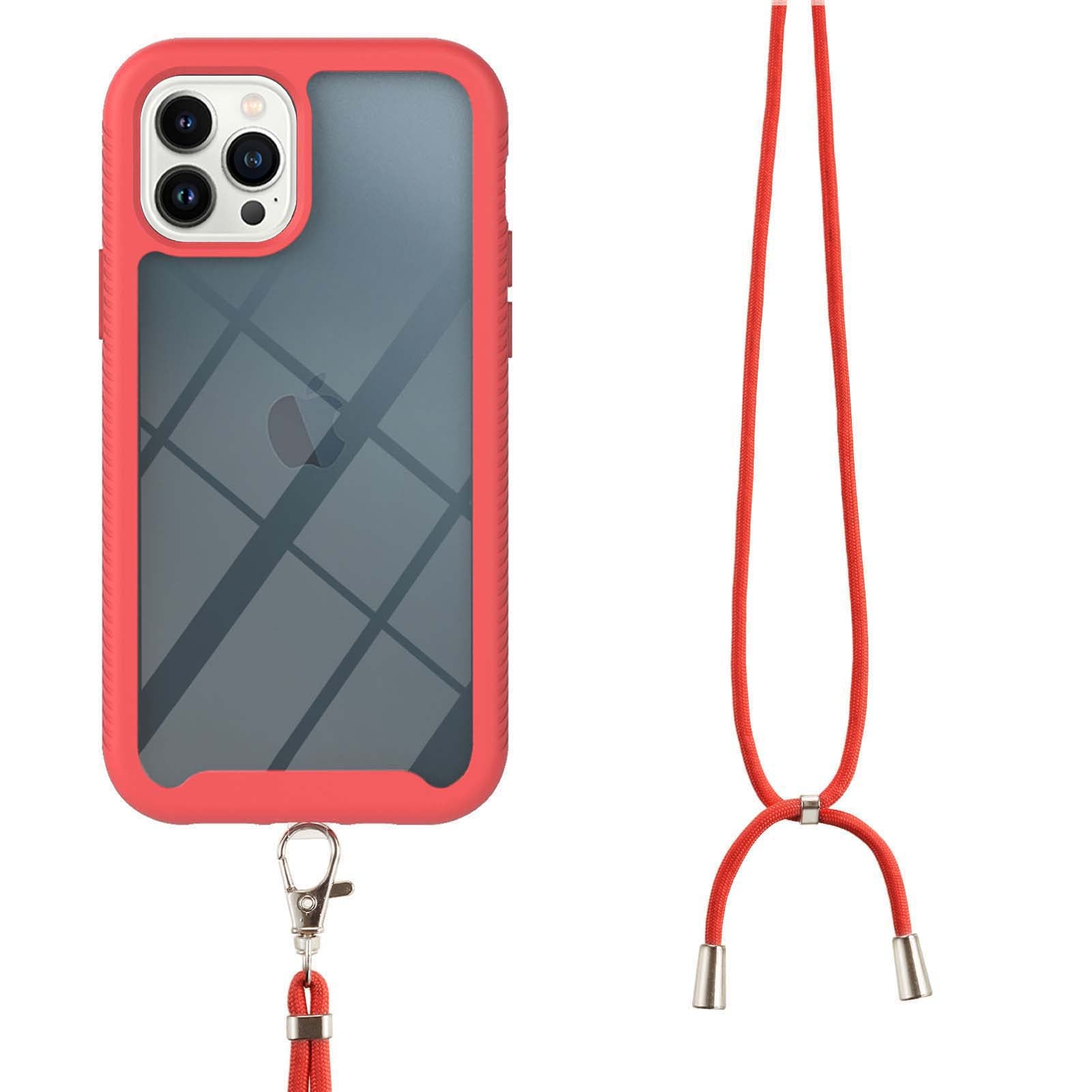 YB PC Series-4 Phone Case for iPhone 15 Pro , PC + TPU Shockproof Back Cover with Lanyard - Red