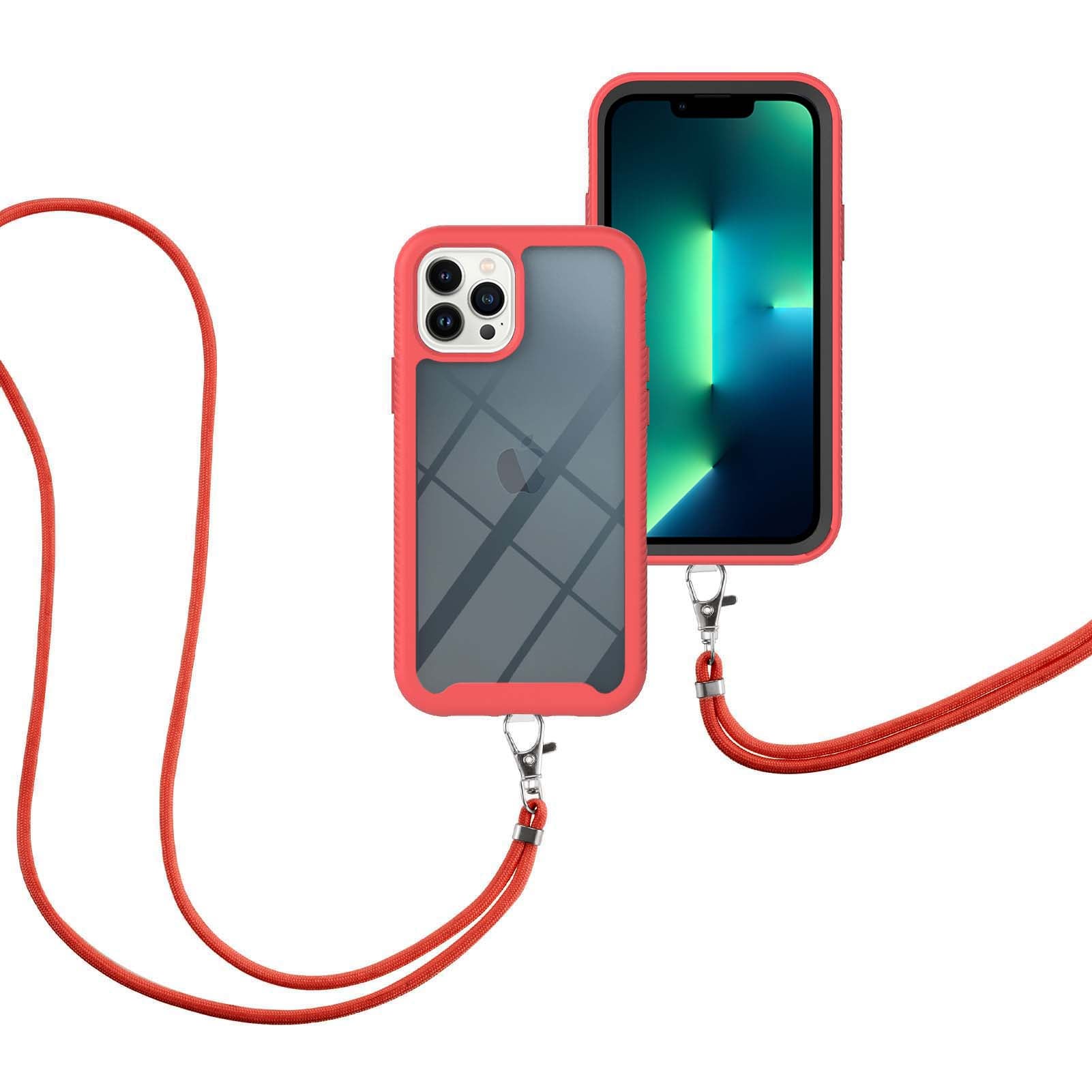 YB PC Series-4 Phone Case for iPhone 15 Pro , PC + TPU Shockproof Back Cover with Lanyard - Red