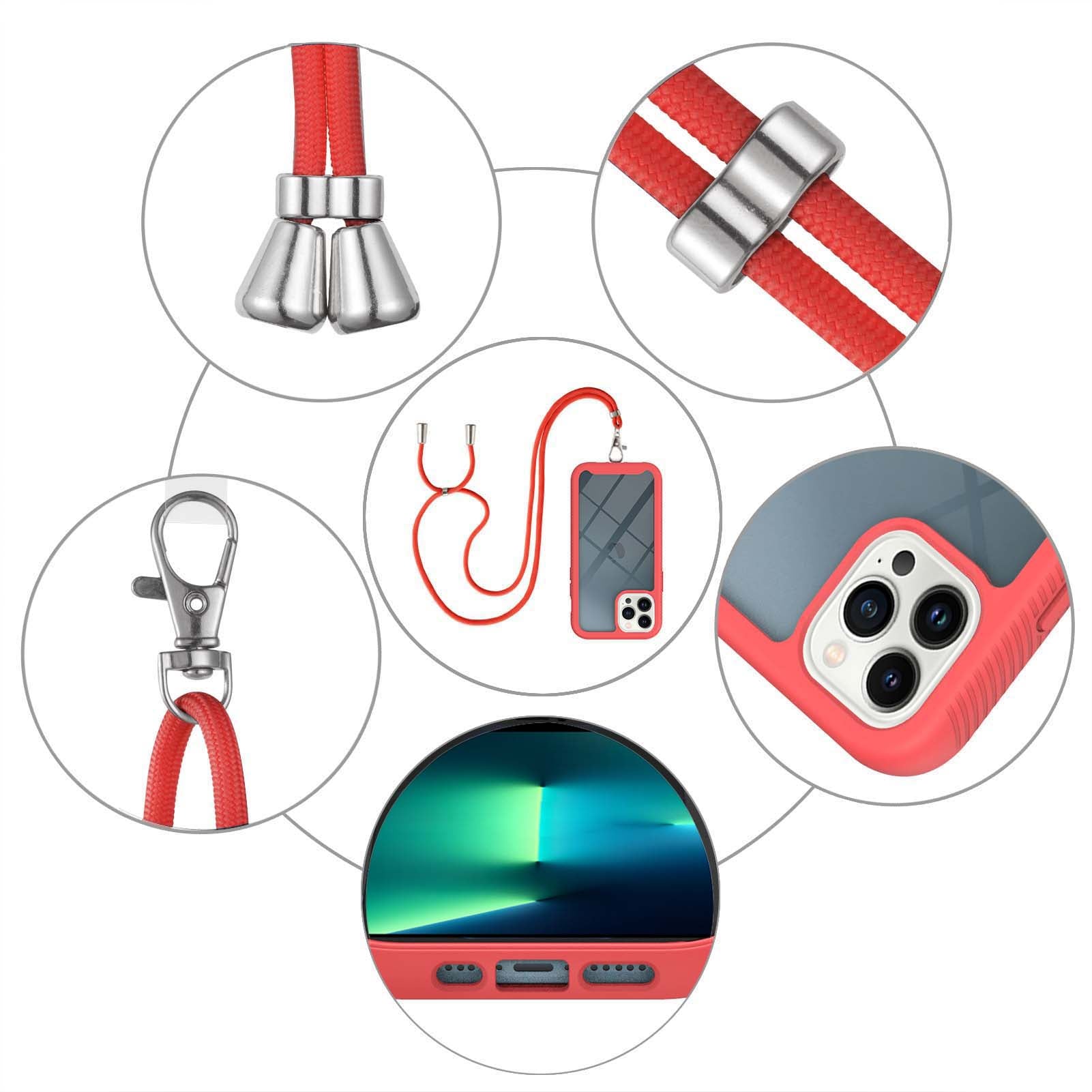 YB PC Series-4 Phone Case for iPhone 15 Pro , PC + TPU Shockproof Back Cover with Lanyard - Red