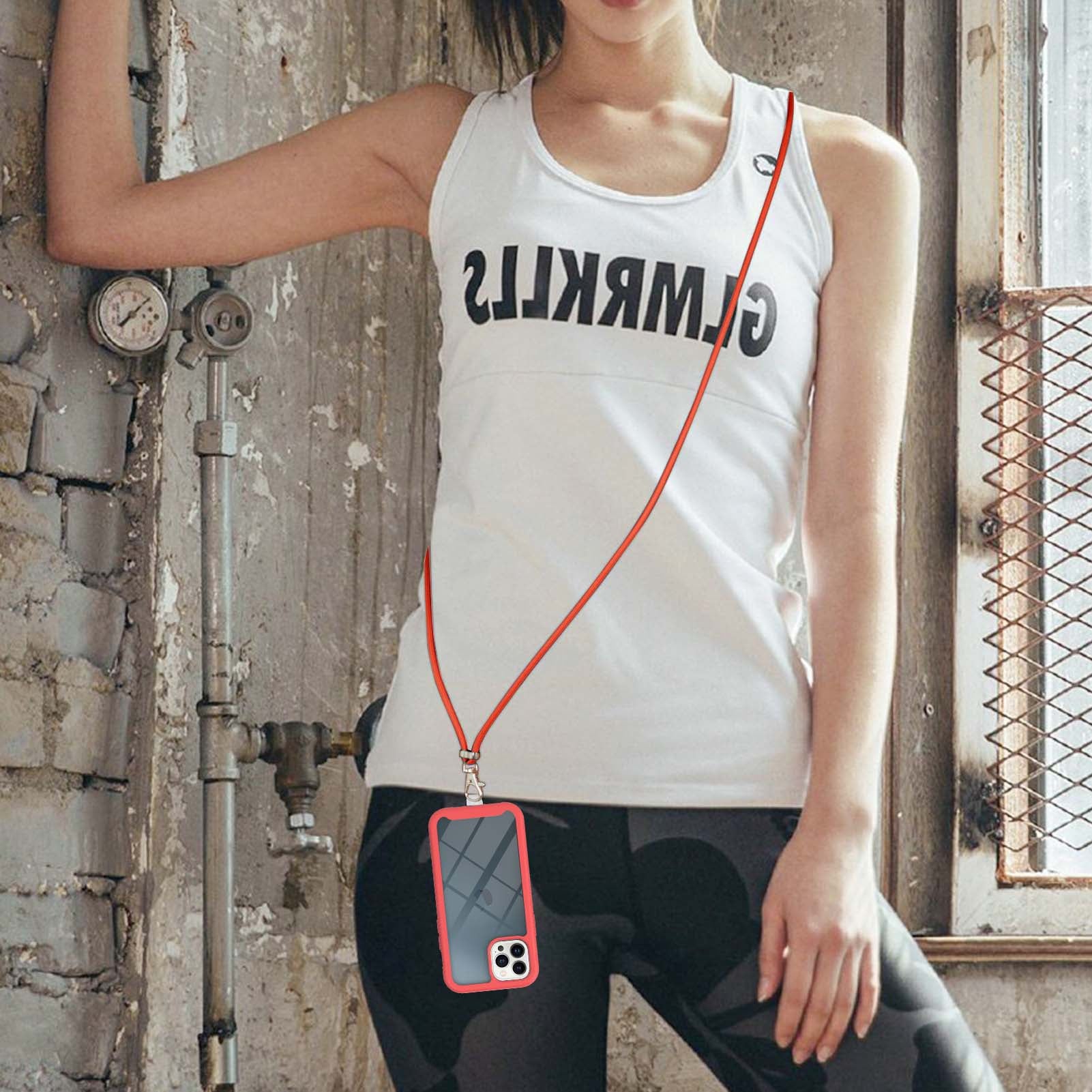 YB PC Series-4 Phone Case for iPhone 15 Pro , PC + TPU Shockproof Back Cover with Lanyard - Red