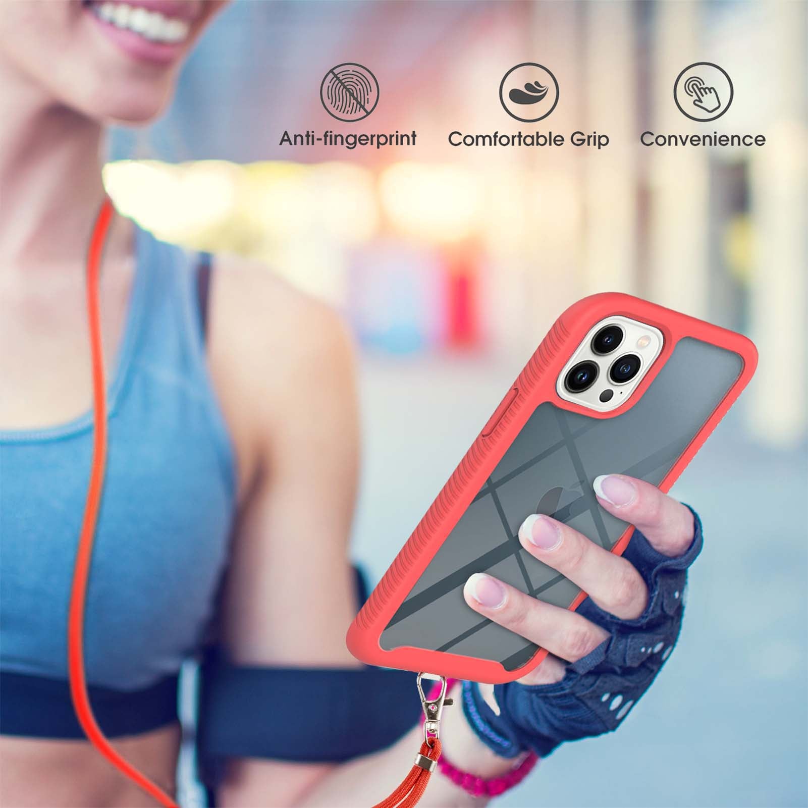 YB PC Series-4 Phone Case for iPhone 15 Pro , PC + TPU Shockproof Back Cover with Lanyard - Red