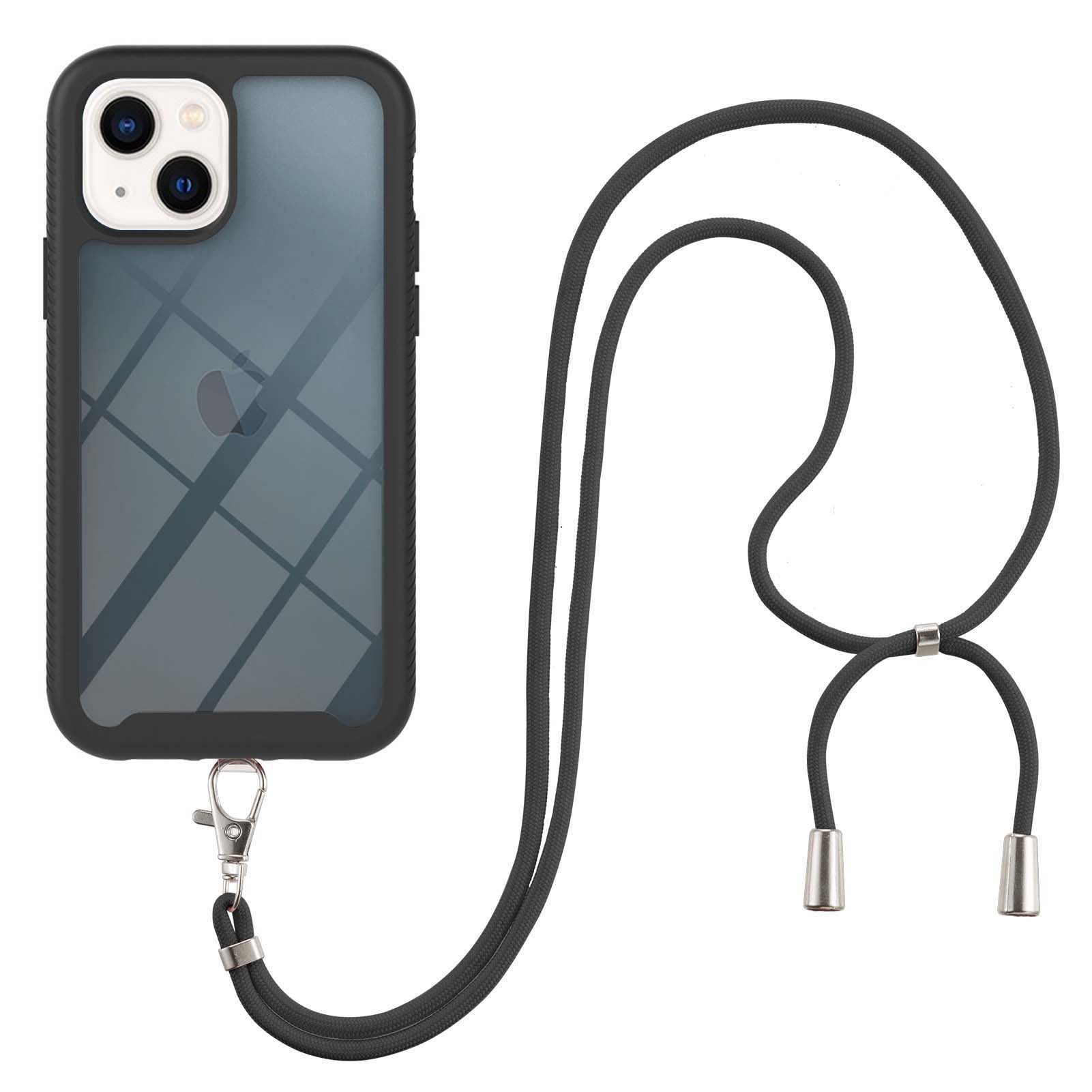 YB PC Series-4 for iPhone 15 Plus Anti-drop Phone Case PC+TPU Anti-Scratch Cover with Lanyard - Black