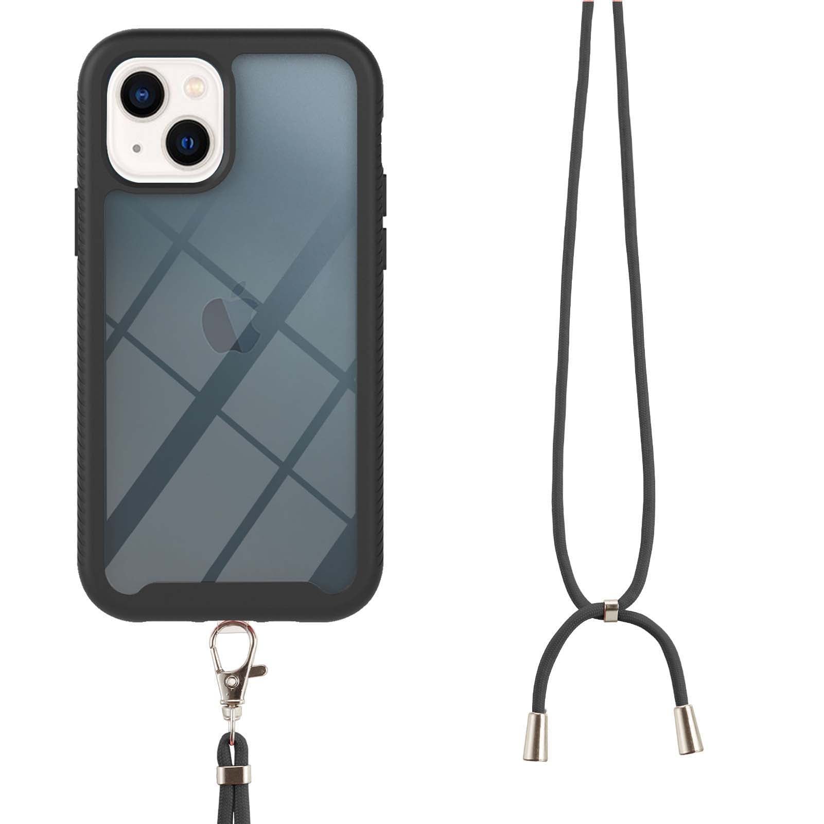 YB PC Series-4 for iPhone 15 Plus Anti-drop Phone Case PC+TPU Anti-Scratch Cover with Lanyard - Black