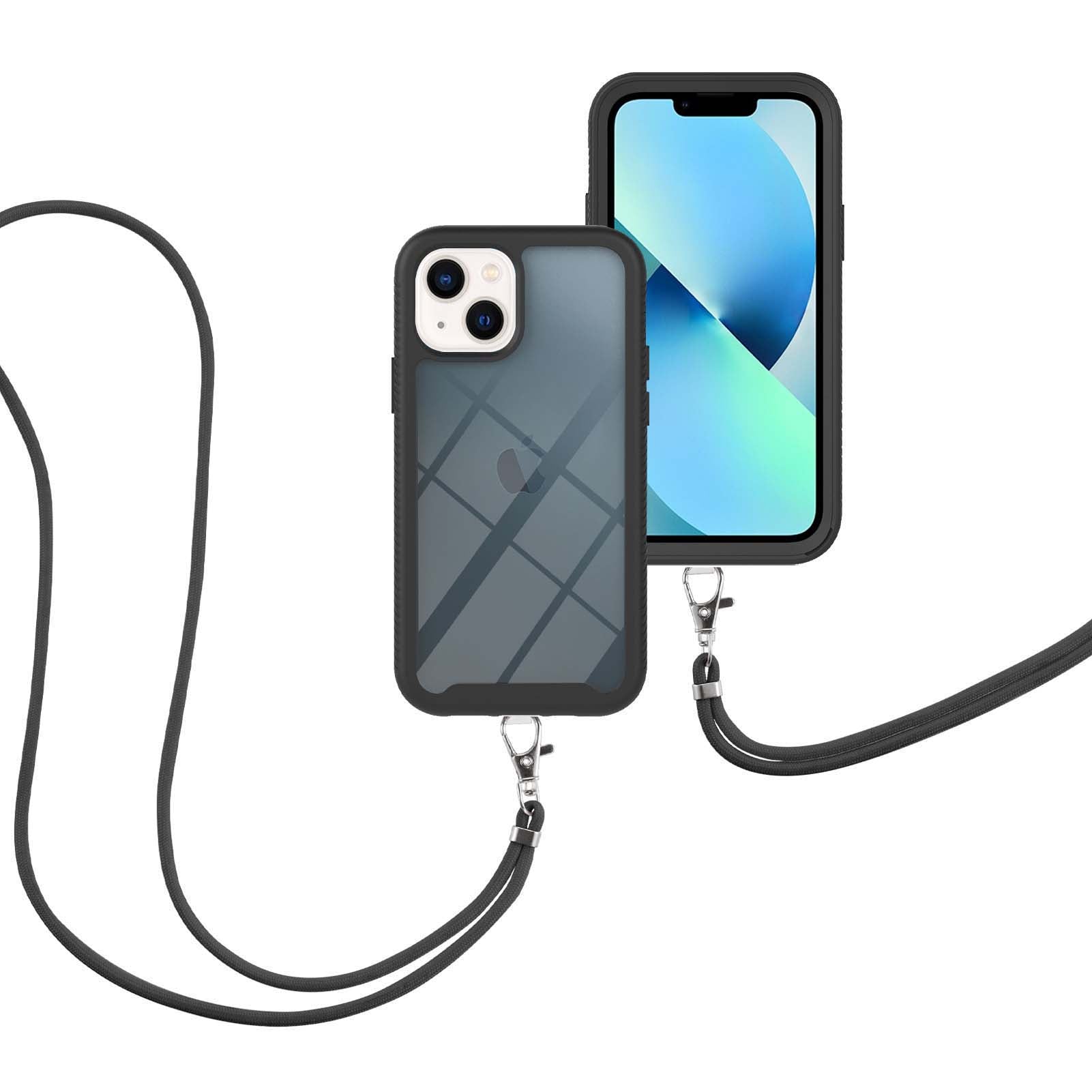 YB PC Series-4 for iPhone 15 Plus Anti-drop Phone Case PC+TPU Anti-Scratch Cover with Lanyard - Black