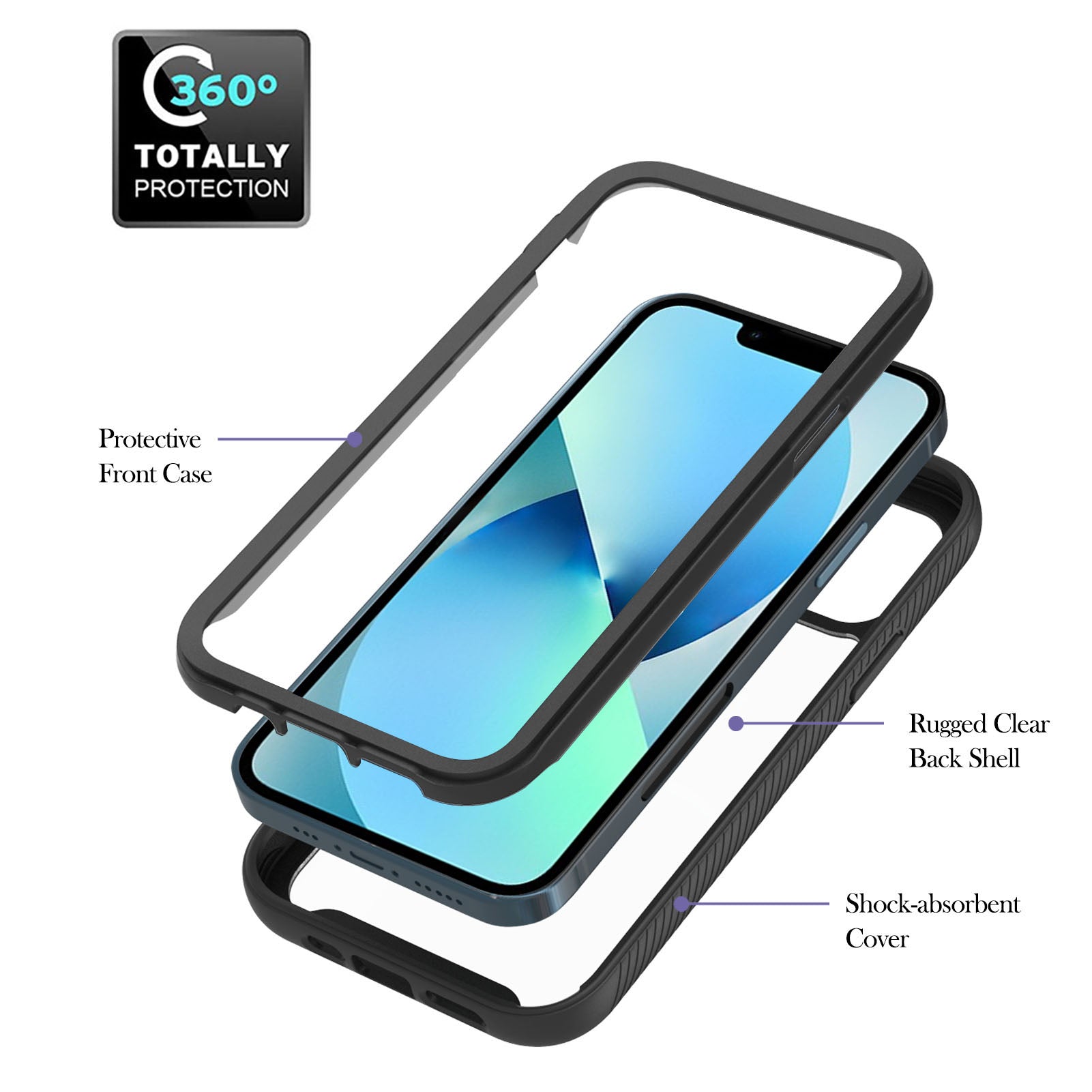 YB PC Series-5 for iPhone 15 Protective Case PC+TPU Ring Kickstand Phone Cover - Black