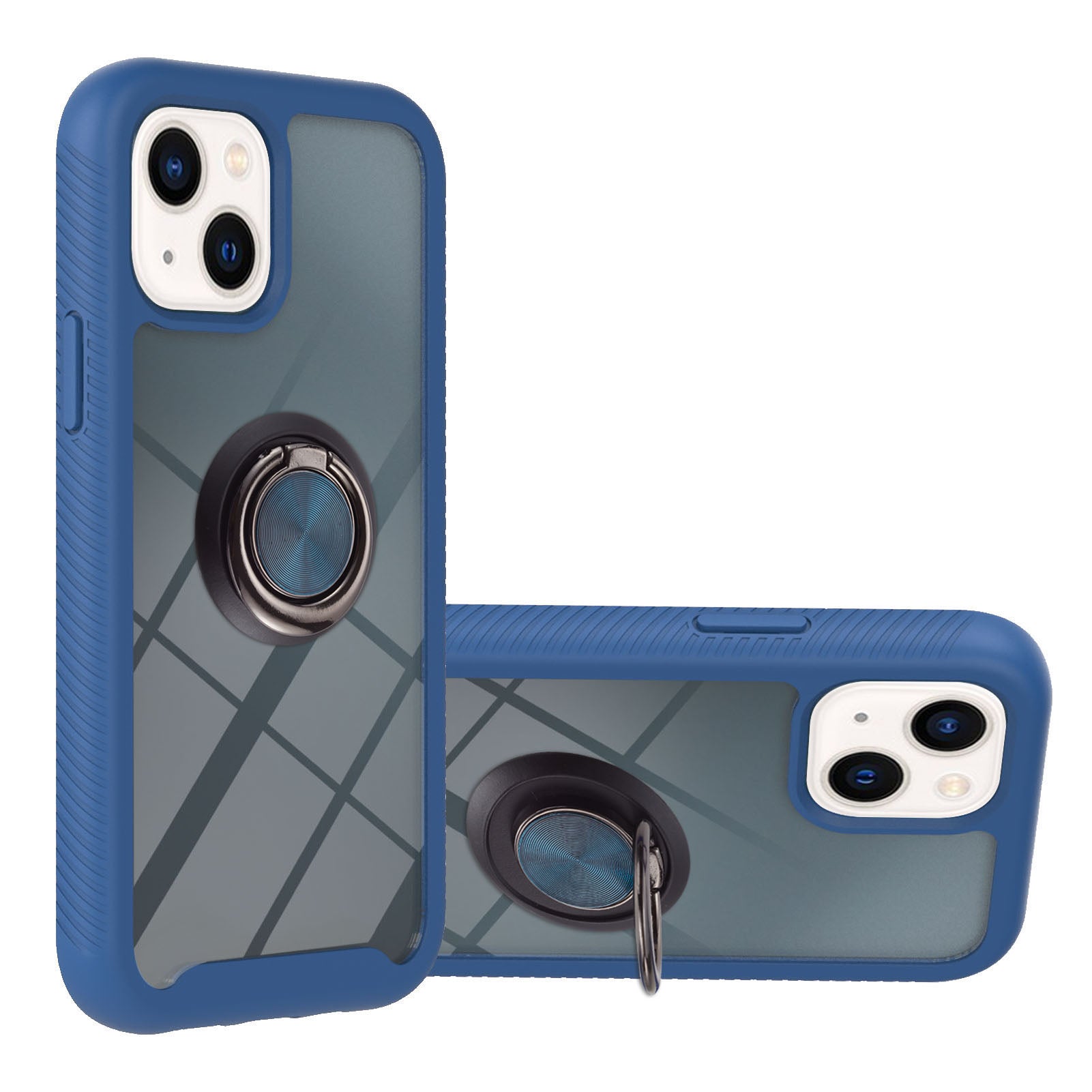 YB PC Series-5 for iPhone 15 Protective Case PC+TPU Ring Kickstand Phone Cover - Sapphire
