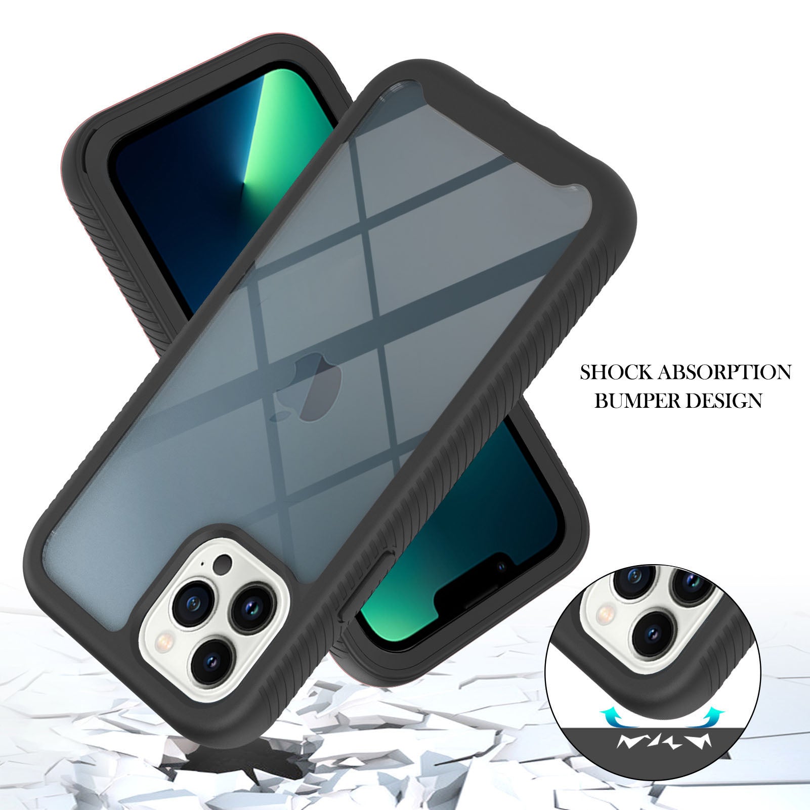 YB PC Series-3 for iPhone 15 Pro Max PC+TPU Clear Phone Case Anti-drop Back Cover - Black