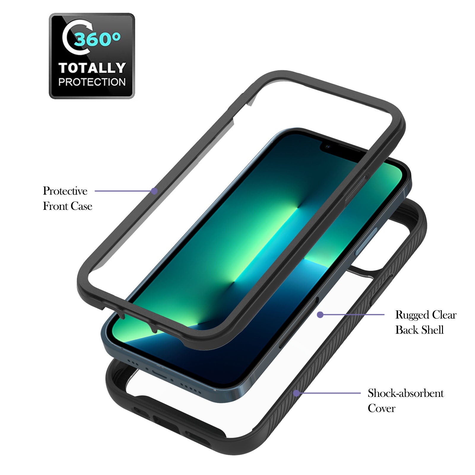 YB PC Series-3 for iPhone 15 Pro Max PC+TPU Clear Phone Case Anti-drop Back Cover - Black